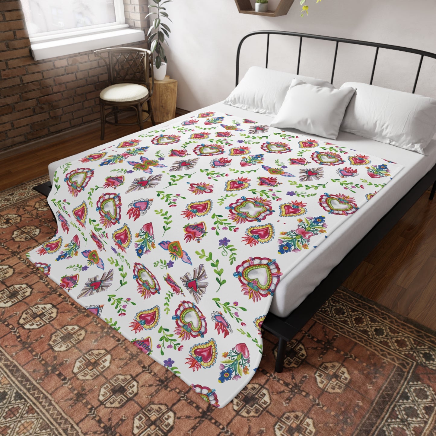 Milagritos Soft Blanket - Sacred Hearts Printed on Both Sides - 80x60” Inches. Latin blanket