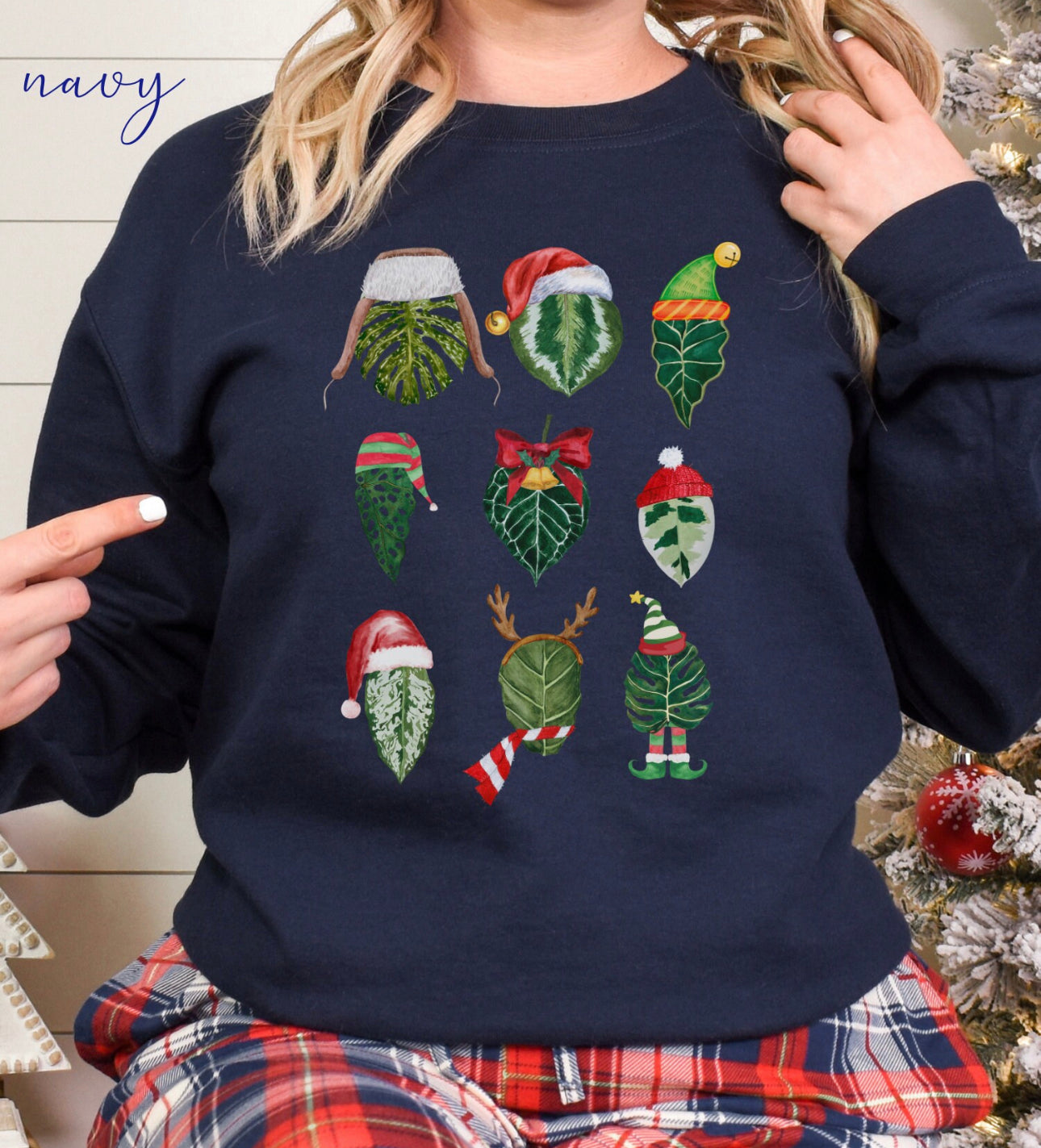 Christmas plant Sweatshirt with monstera, alocasia, ficus, calathea with christmas accessories for plant daddy, plant lady or plant mama.