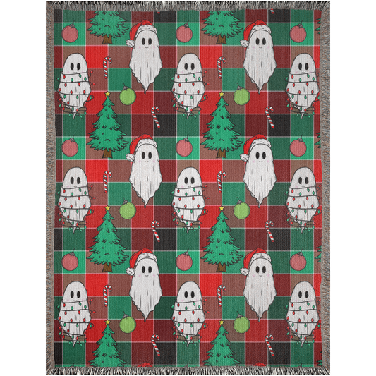 50x60” Christmas ghosts Woven Blanket with Christmas decor for holiday season. Clearance