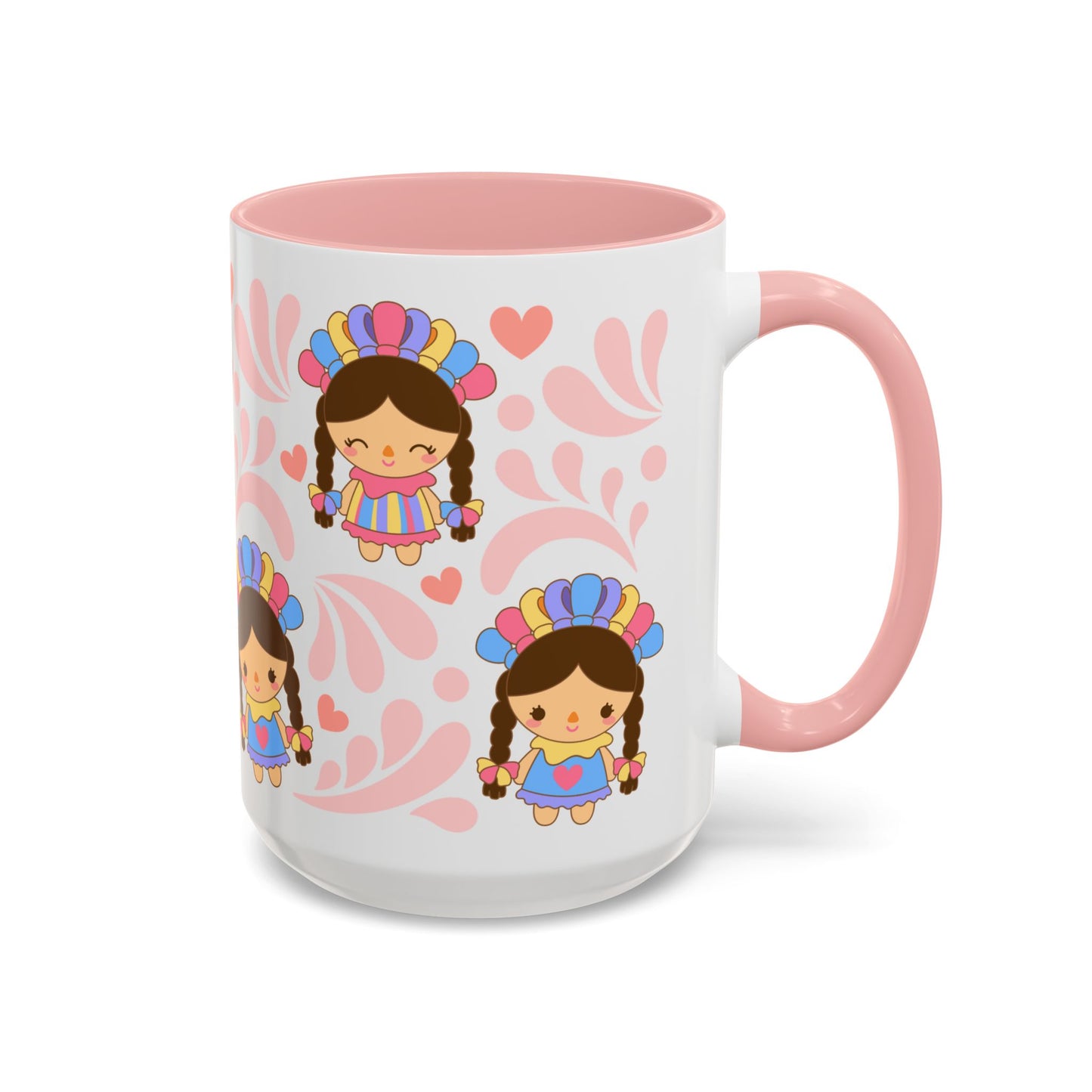 Pink Talavera and Mexican Doll coffee mug , Christmas Birthday Gift, Mexican Heritage Kitchen Decor, Microwavable Dishwasher Safe, Accent