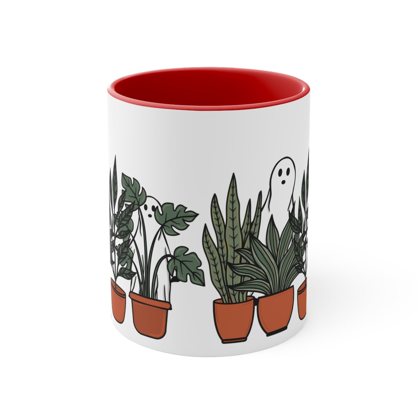 Potted plants and ghosts ceramic Coffee Mug, 11oz for him or her. Cute Halloween coffee mug with house plants for plant lady or plant daddy.