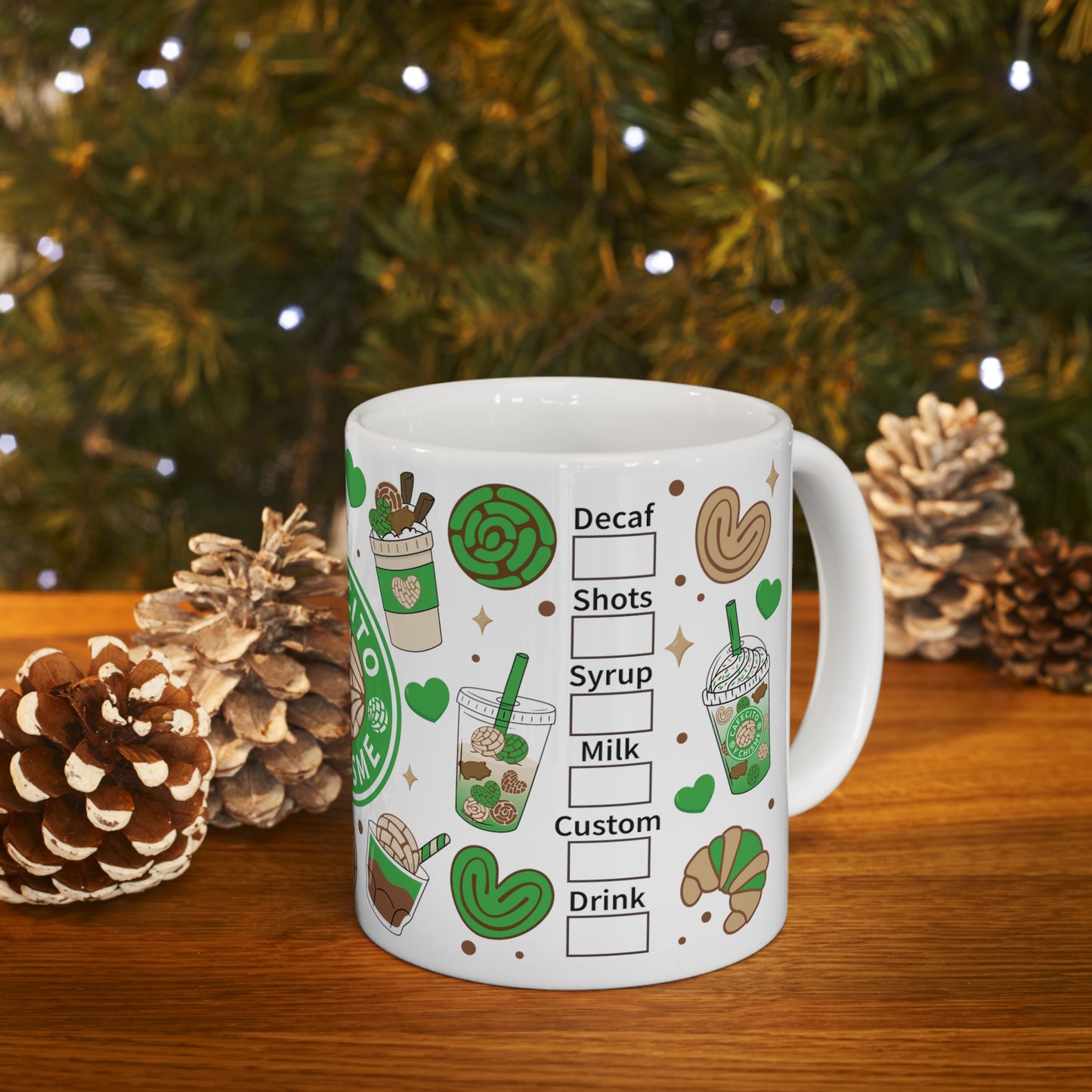 Green chismecito y cafe Ceramic Mug 11oz for comadres and best friends . Godmothers Christmas gift ideas. Navidad gift for Mexican family. Mexican coffee