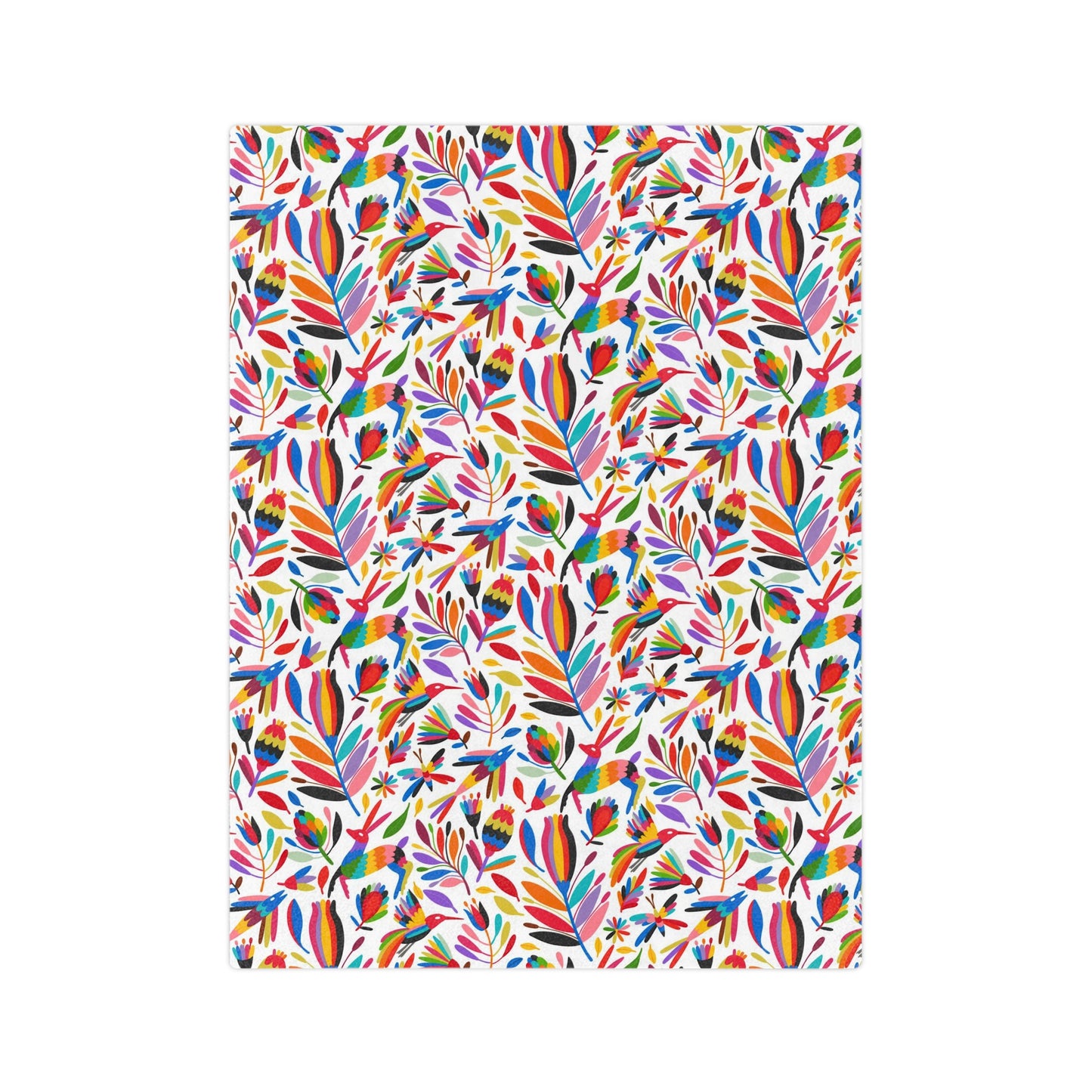 Otomi art Velveteen Minky Blanket for Mexican friends or Mexican family. Mexican blanket with colorful Otomi art.