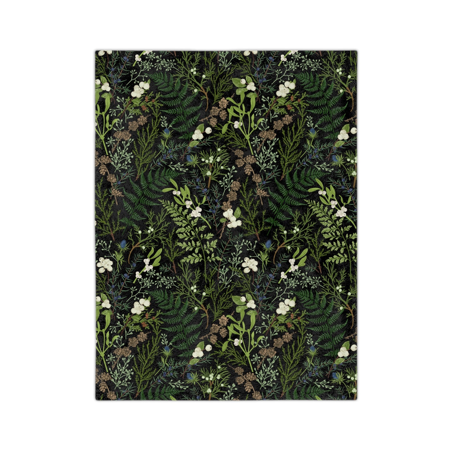 Botanical throw Blanket With plants, Fern Leaves Blanket. Green Plant Leaves with foliage and evergreen plants. Plant throw printed blanket.