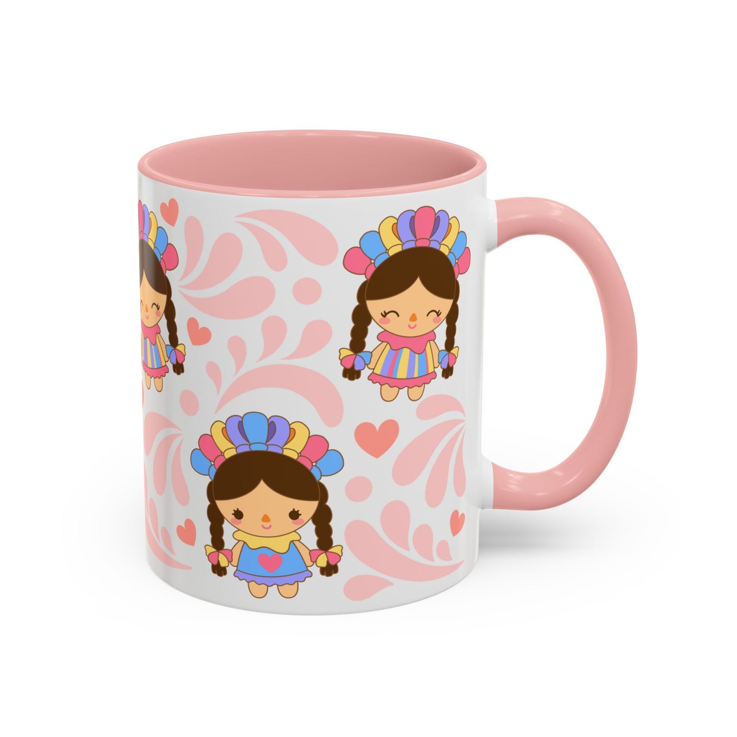 Pink Talavera and Mexican Doll coffee mug , Christmas Birthday Gift, Mexican Heritage Kitchen Decor, Microwavable Dishwasher Safe, Accent