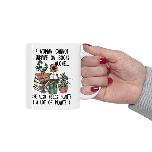 Books and plants lover Ceramic Mug 11oz. Plant lover and bookr lover coffee mug. Bookmark and plant lady mug