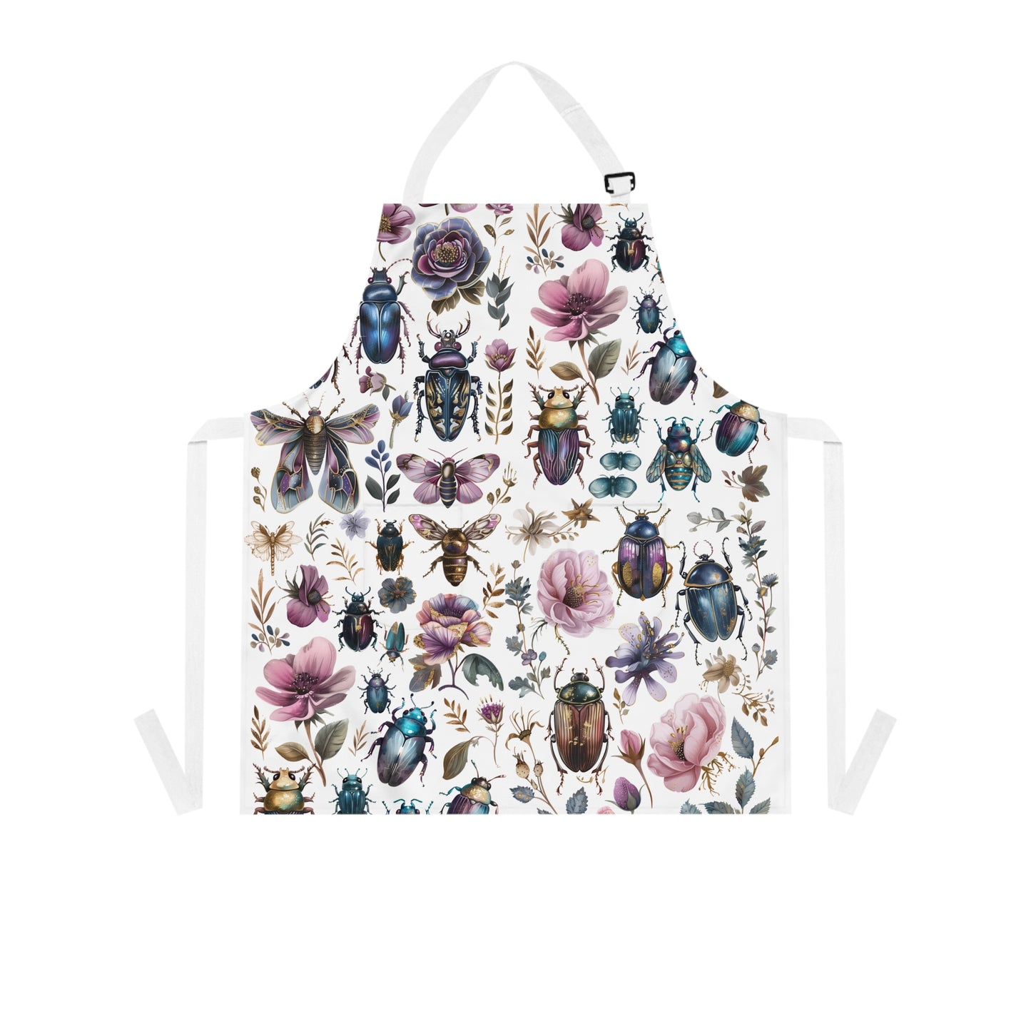 Beetles and purples flowers Apron. Victorian beetles and flowers art.