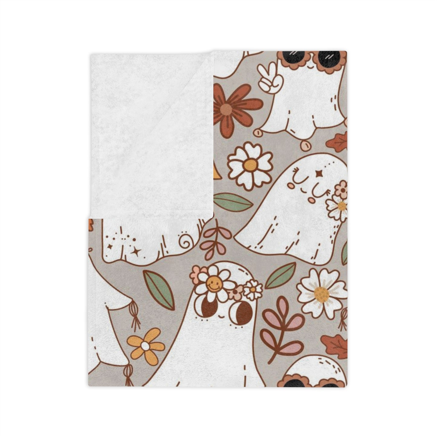 Cute ghosts with flowers Velveteen Minky Blanket for Halloween season or Halloween lovers.