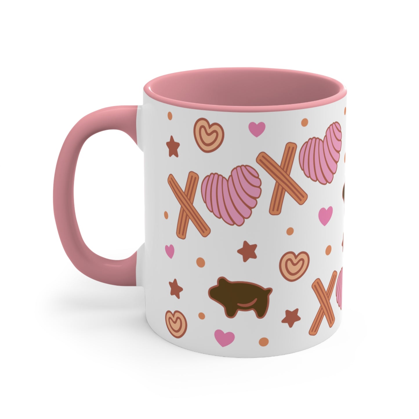 xoxo pan dulce Coffee Mug 11oz for Mexican girlfriend or concha lover. Mexican mug for her. Valentines Day gift . Concha churros y puerquito