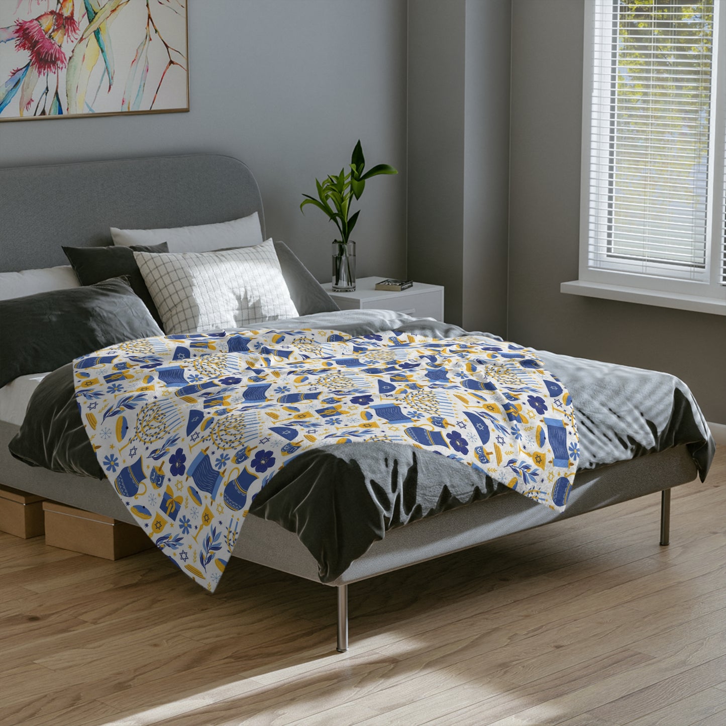Hanukkah Velveteen Minky Blanket: 3 Sizes for Kids, Throw, or Queen Bed. Celebrate in Warmth & Styles. Hannukah gift