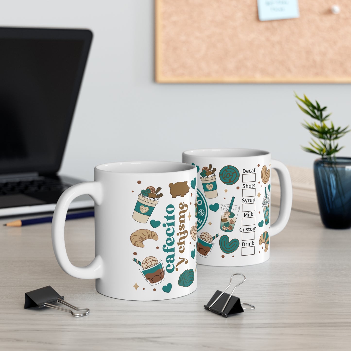 cafecito y chisme Ceramic Mug 11oz for comadre, ahijada or Mexican best friend. Navidad gift for her.