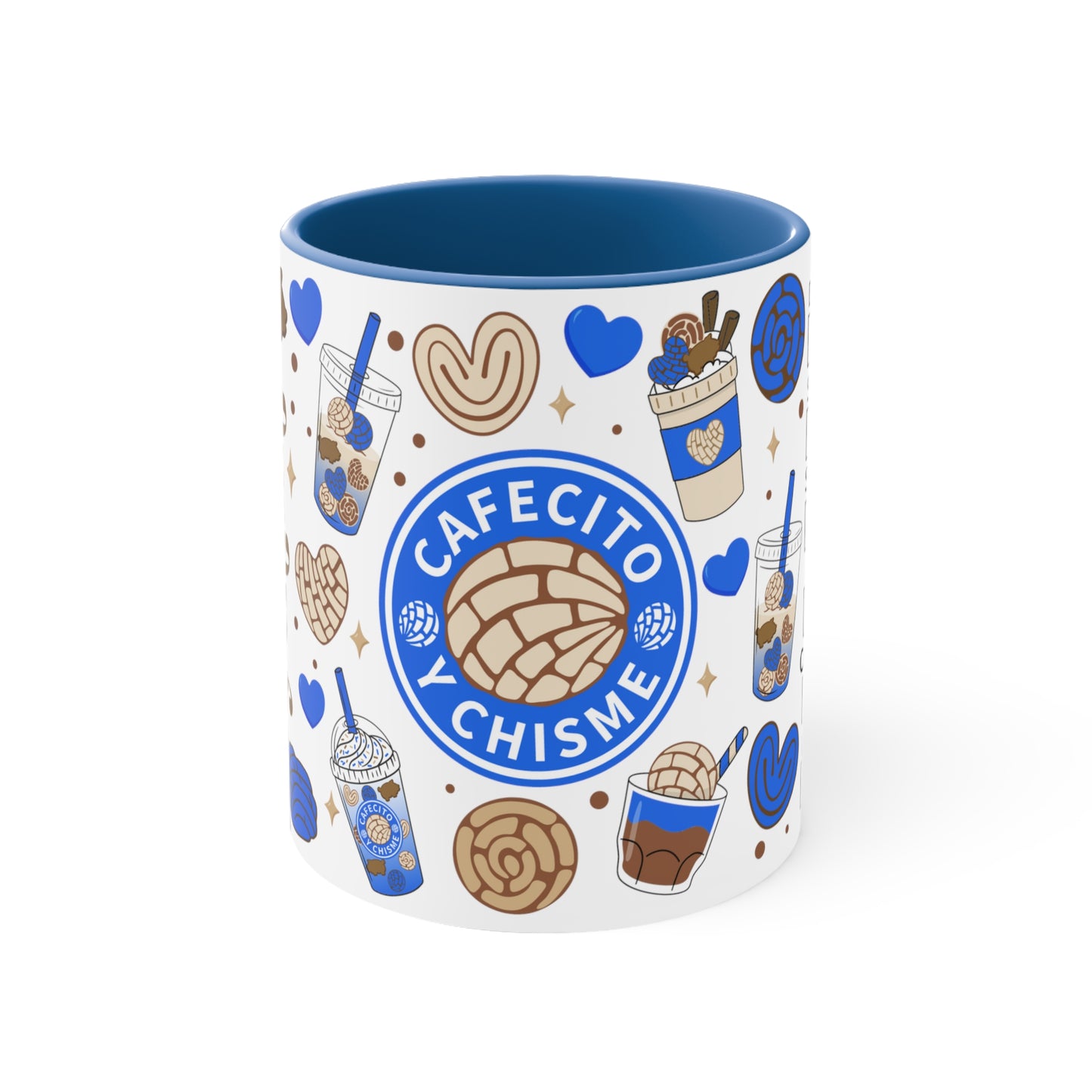 Blue cafecito y chisme Coffee Mug, 11oz for coffee time and chisme time. Senora life gift for holiday season. Mexican cup