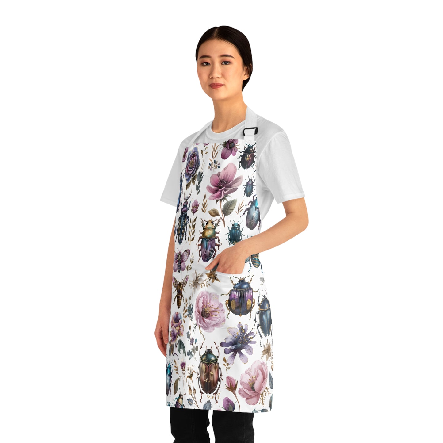 Beetles and purples flowers Apron. Victorian beetles and flowers art.
