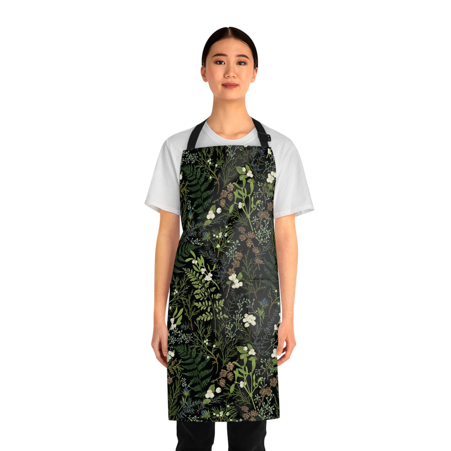 Botanical apron With plants and Fern Leaves unisex. Green Plant Leaves with foliage and evergreen plants apron. Botanical gift for her