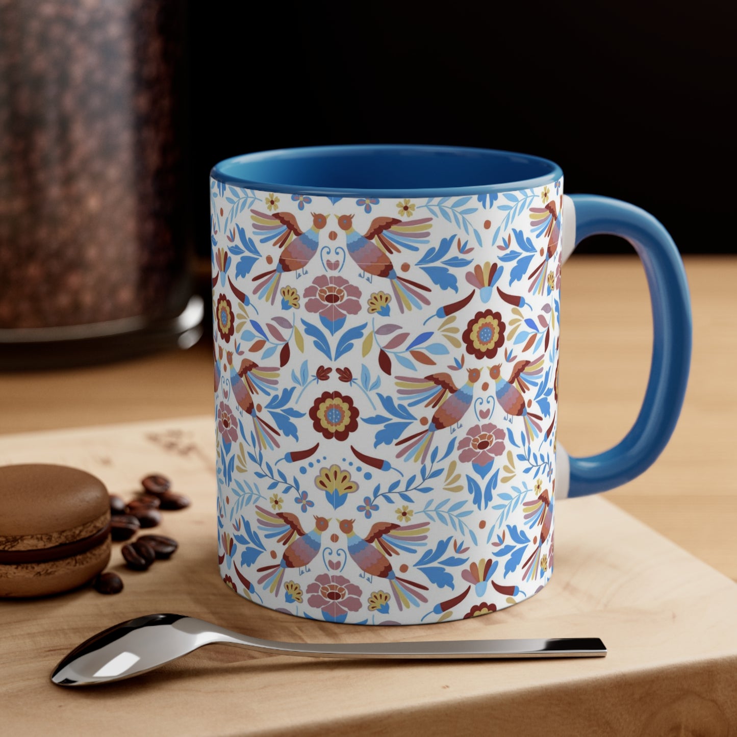 Mexican folk Coffee Mug, 11oz for her. Christmas gift for Mexican friends. Muted colors Otomi art . Mexican modern decor