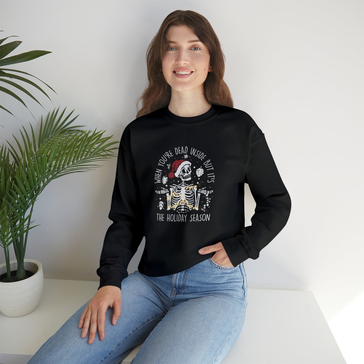 Christmas skeleton Unisex Heavy Blend Crewneck Sweatshirt. When you are dead inside but is holiday season sweatshirt