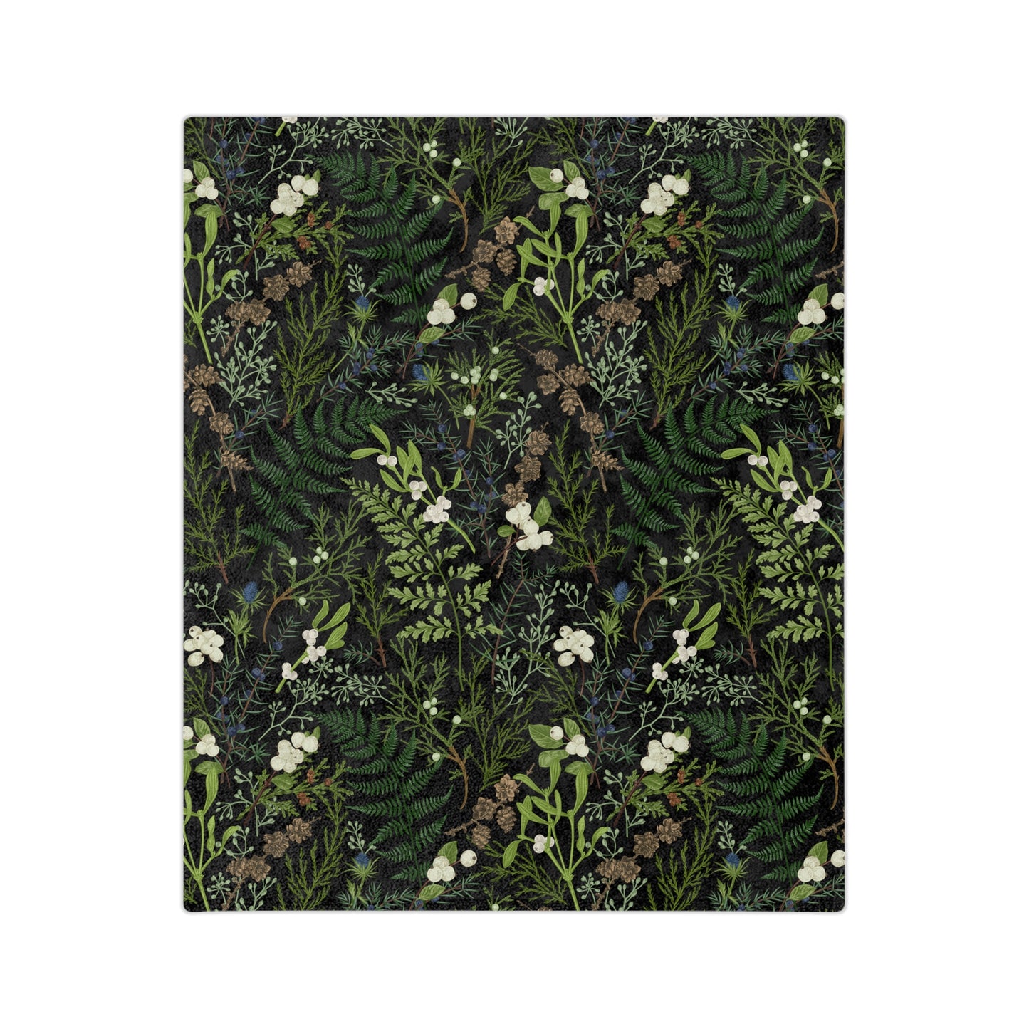 Botanical throw Blanket With plants, Fern Leaves Blanket. Green Plant Leaves with foliage and evergreen plants. Plant throw printed blanket.