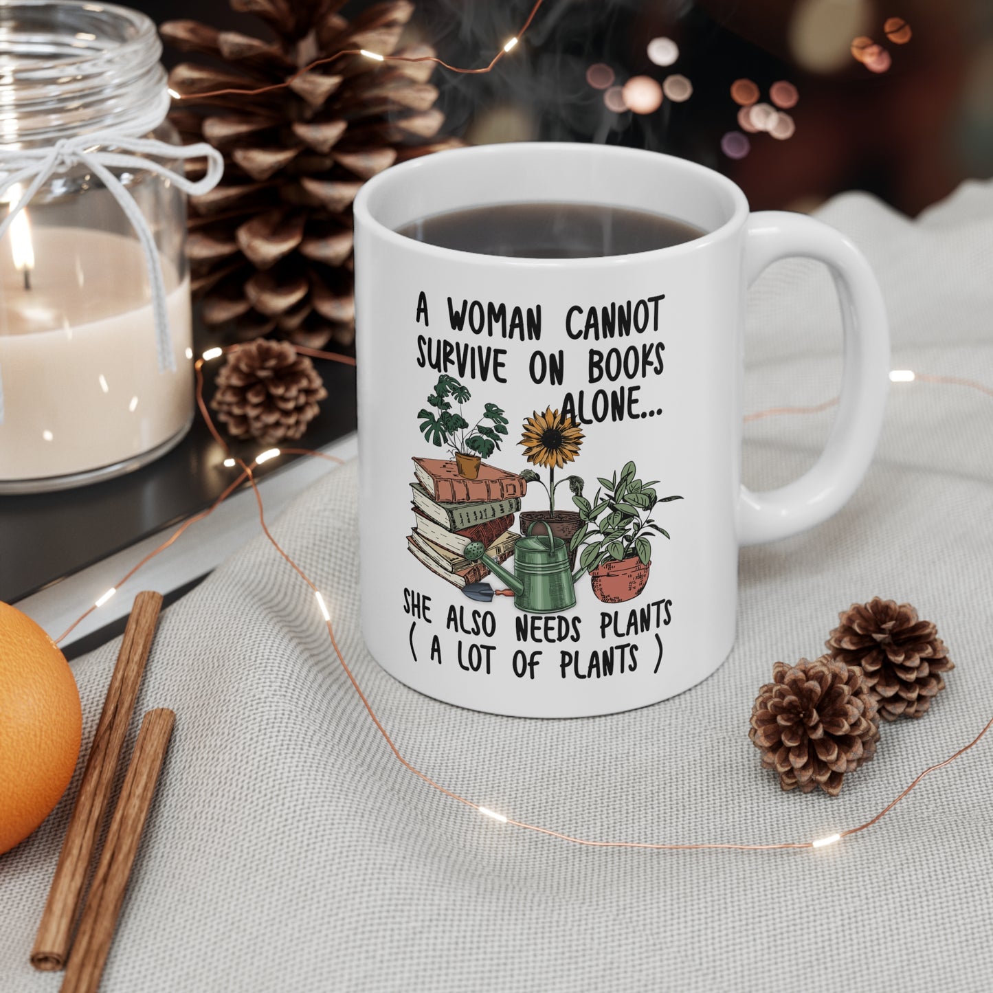 Books and plants lover Ceramic Mug 11oz. Plant lover and bookr lover coffee mug. Bookmark and plant lady mug