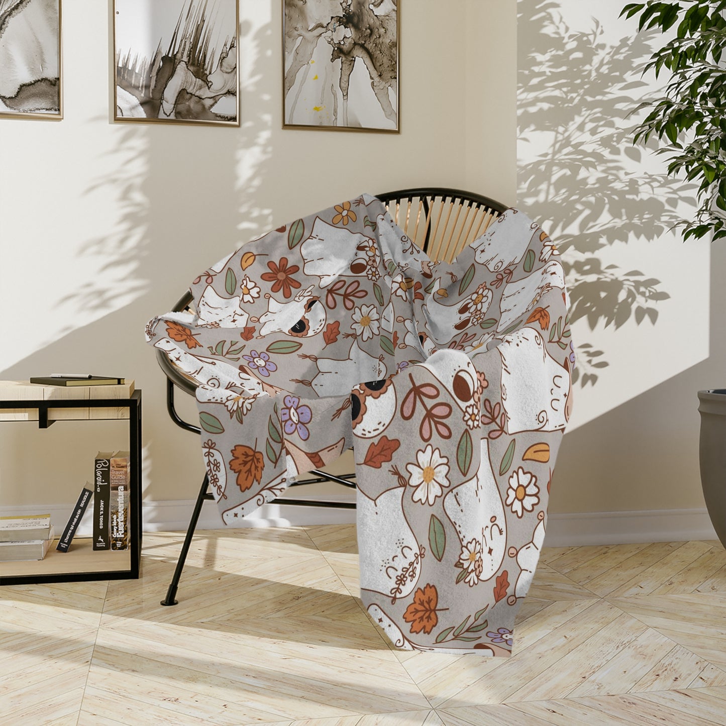 Cute ghosts with flowers Velveteen Minky Blanket for Halloween season or Halloween lovers.