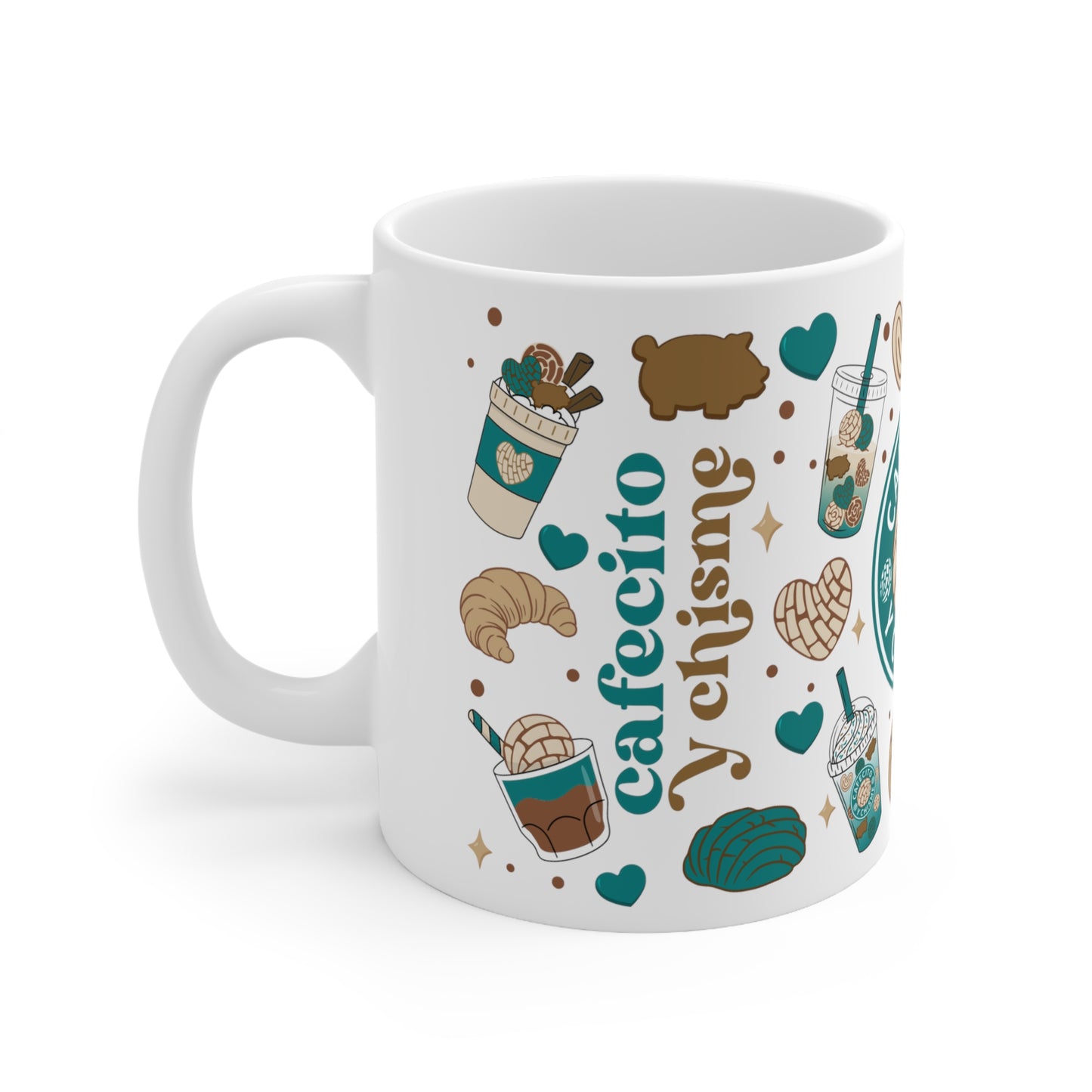 cafecito y chisme Ceramic Mug 11oz for comadre, ahijada or Mexican best friend. Navidad gift for her.