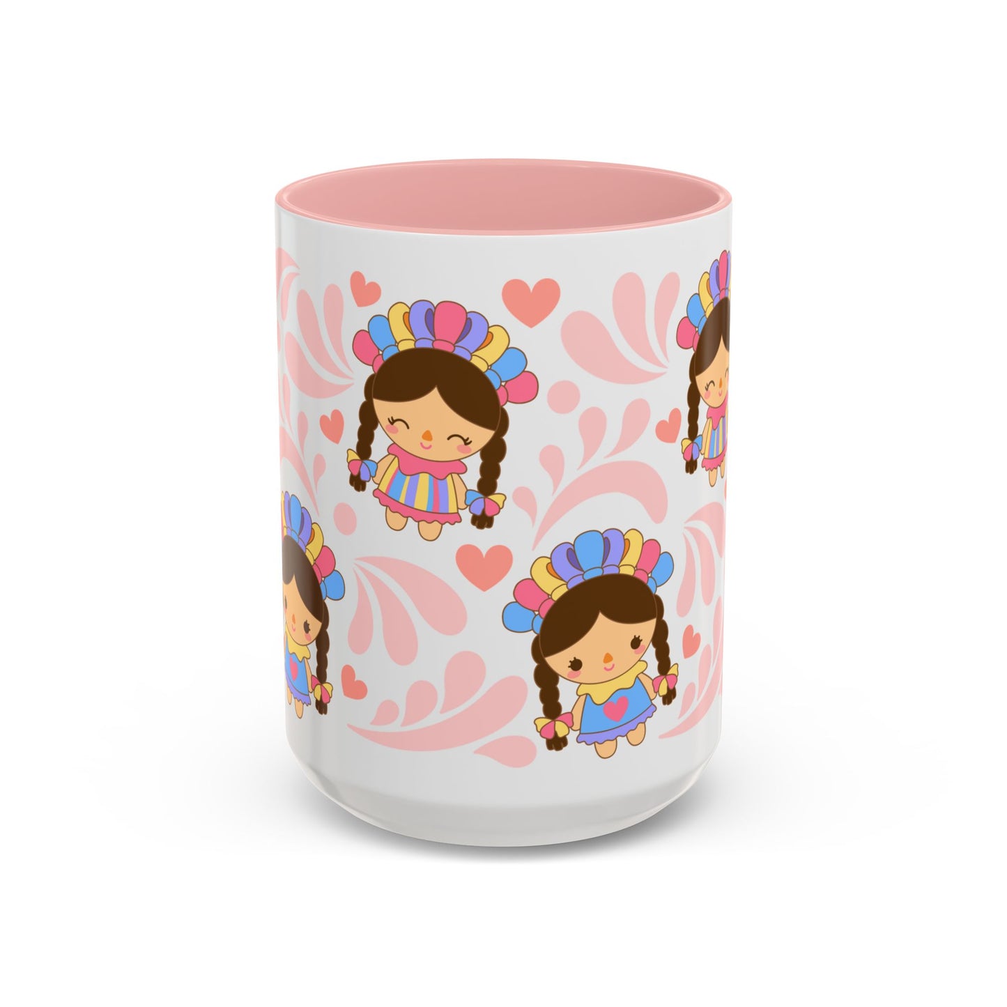 Pink Talavera and Mexican Doll coffee mug , Christmas Birthday Gift, Mexican Heritage Kitchen Decor, Microwavable Dishwasher Safe, Accent