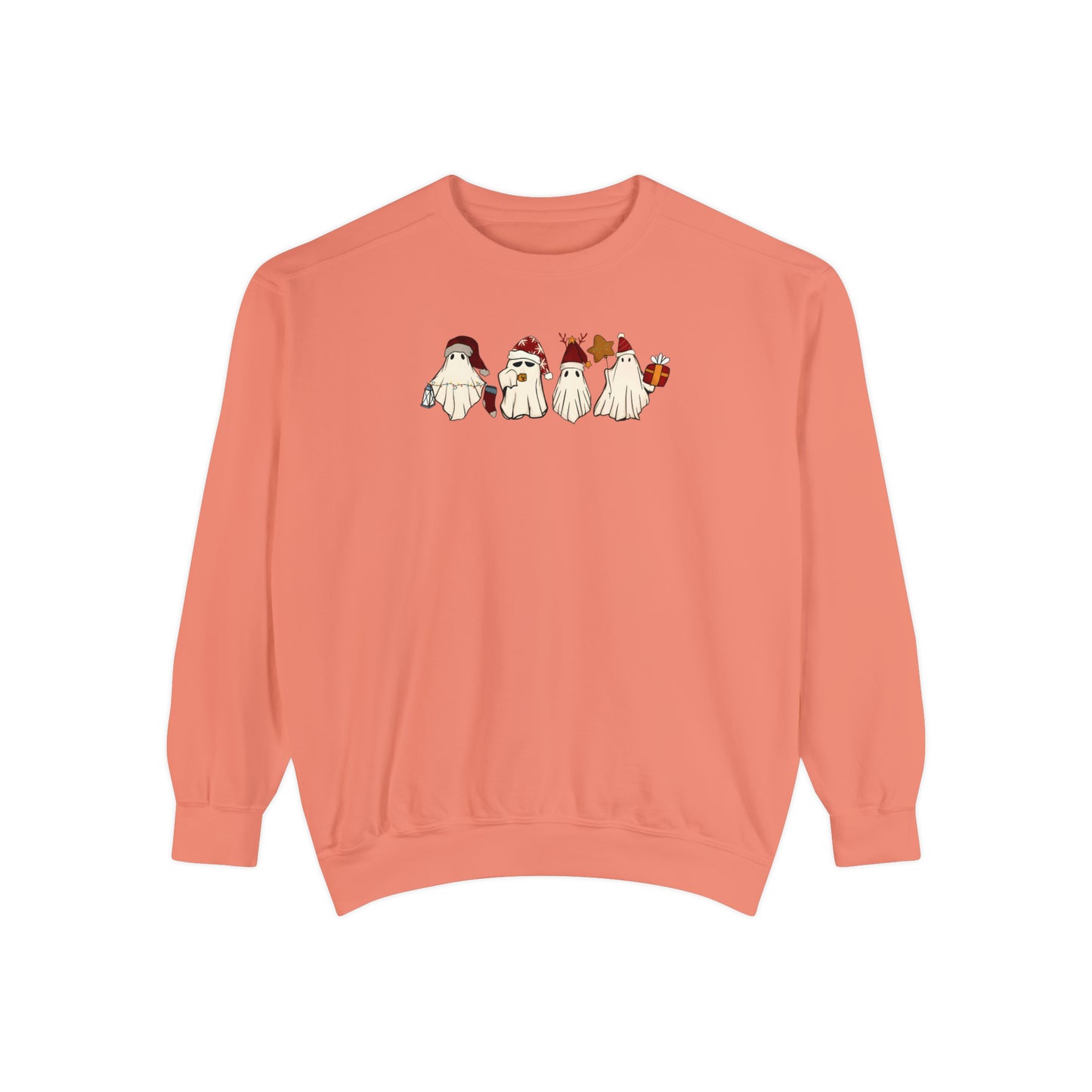 Christmas ghost Unisex Sweatshirt comfort colors. Cute ghosts with Christmas accessories for her or him. Holiday sweatshirts