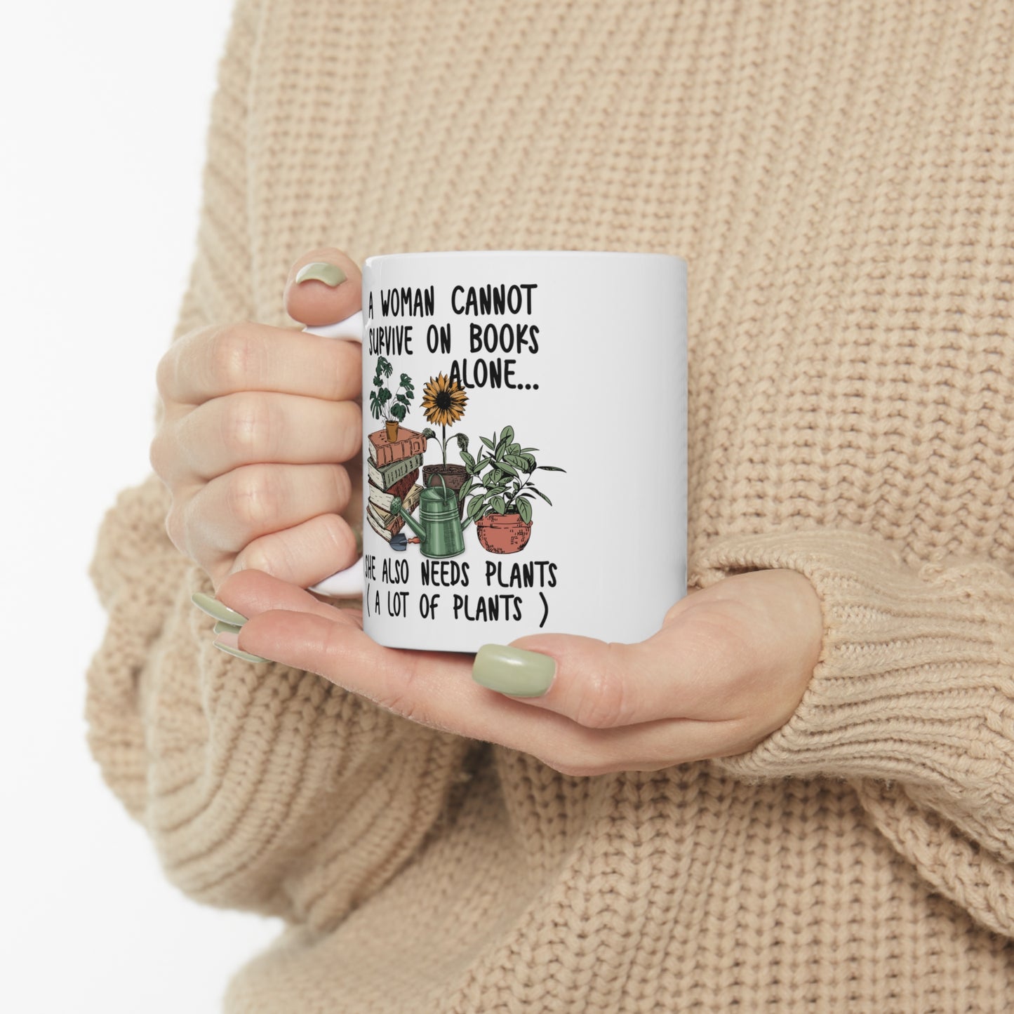 Books and plants lover Ceramic Mug 11oz. Plant lover and bookr lover coffee mug. Bookmark and plant lady mug