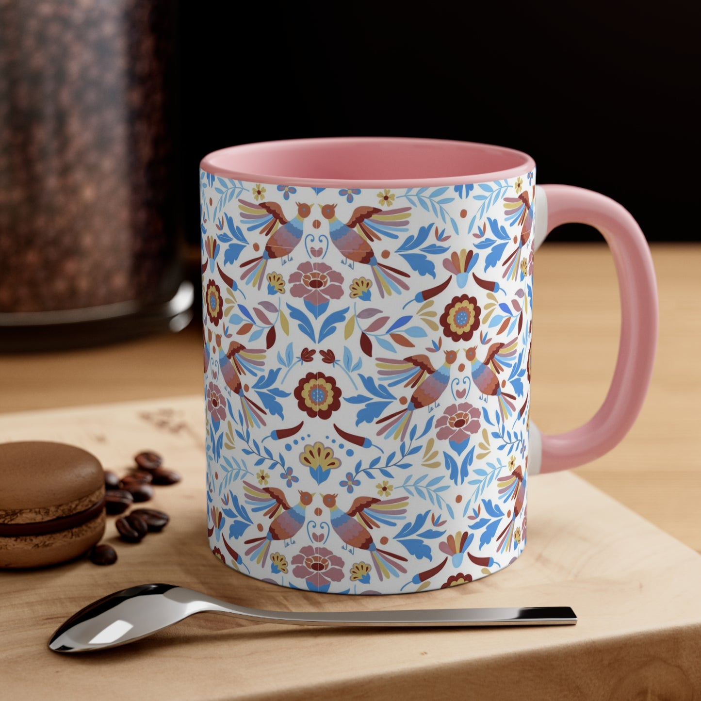 Mexican folk Coffee Mug, 11oz for her. Christmas gift for Mexican friends. Muted colors Otomi art . Mexican modern decor