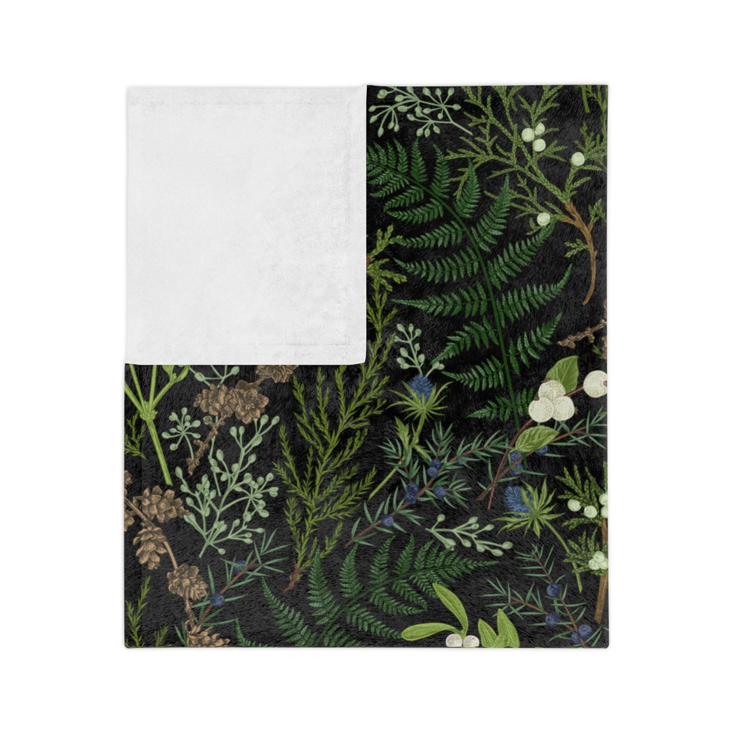 Botanical throw Blanket With plants, Fern Leaves Blanket. Green Plant Leaves with foliage and evergreen plants. Plant throw printed blanket.