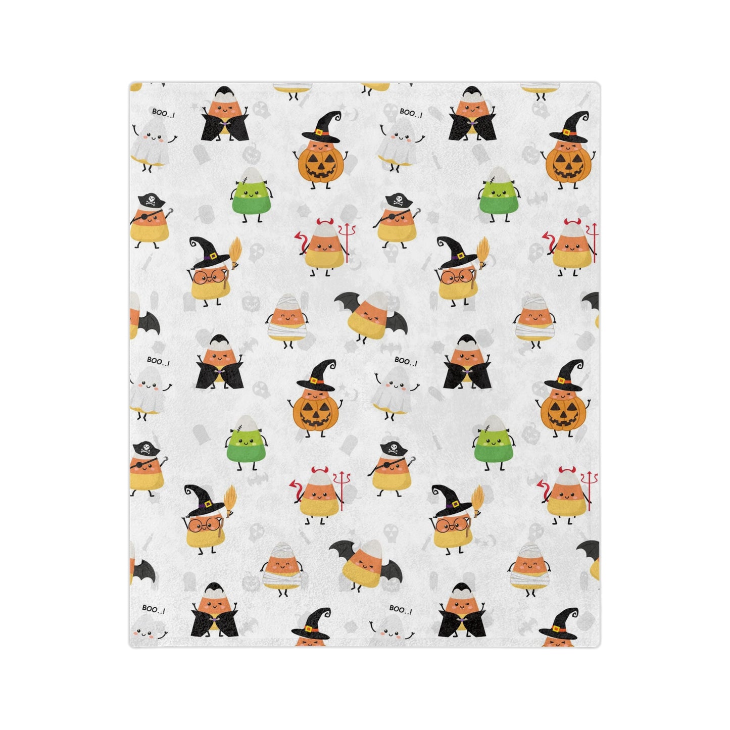 Halloween Blanket with candy corn for spooky season. Candy corns with Halloween costumes for Halloween lovers