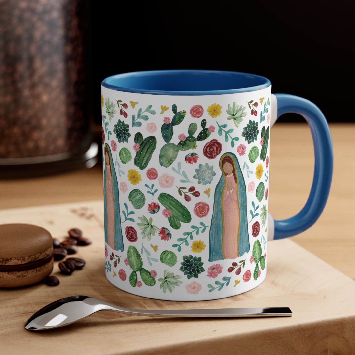 Virgencita de Guadalupe Coffee Mug, 11oz. Flowers and lady Guadalupe ceramic cup for her.
