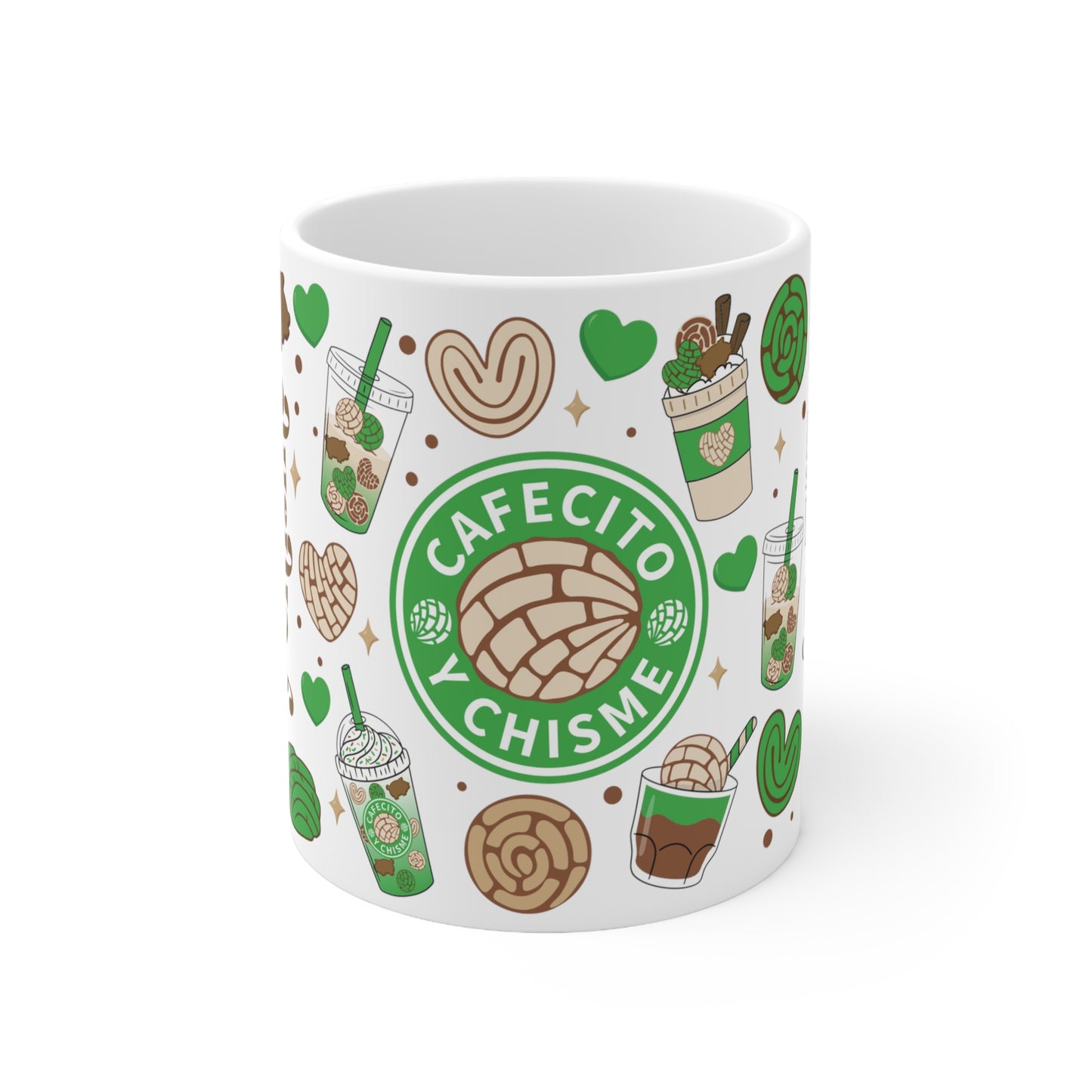 Green chismecito y cafe Ceramic Mug 11oz for comadres and best friends . Godmothers Christmas gift ideas. Navidad gift for Mexican family. Mexican coffee