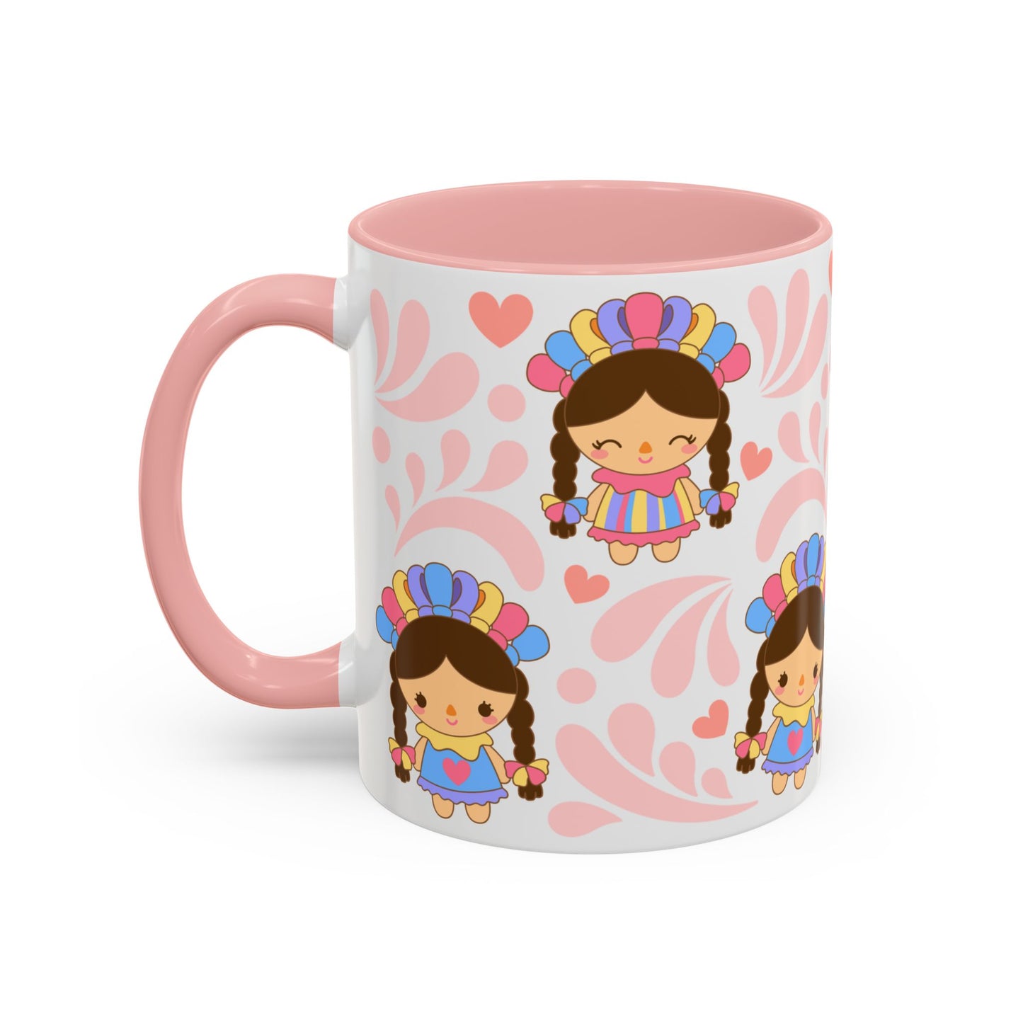 Pink Talavera and Mexican Doll coffee mug , Christmas Birthday Gift, Mexican Heritage Kitchen Decor, Microwavable Dishwasher Safe, Accent