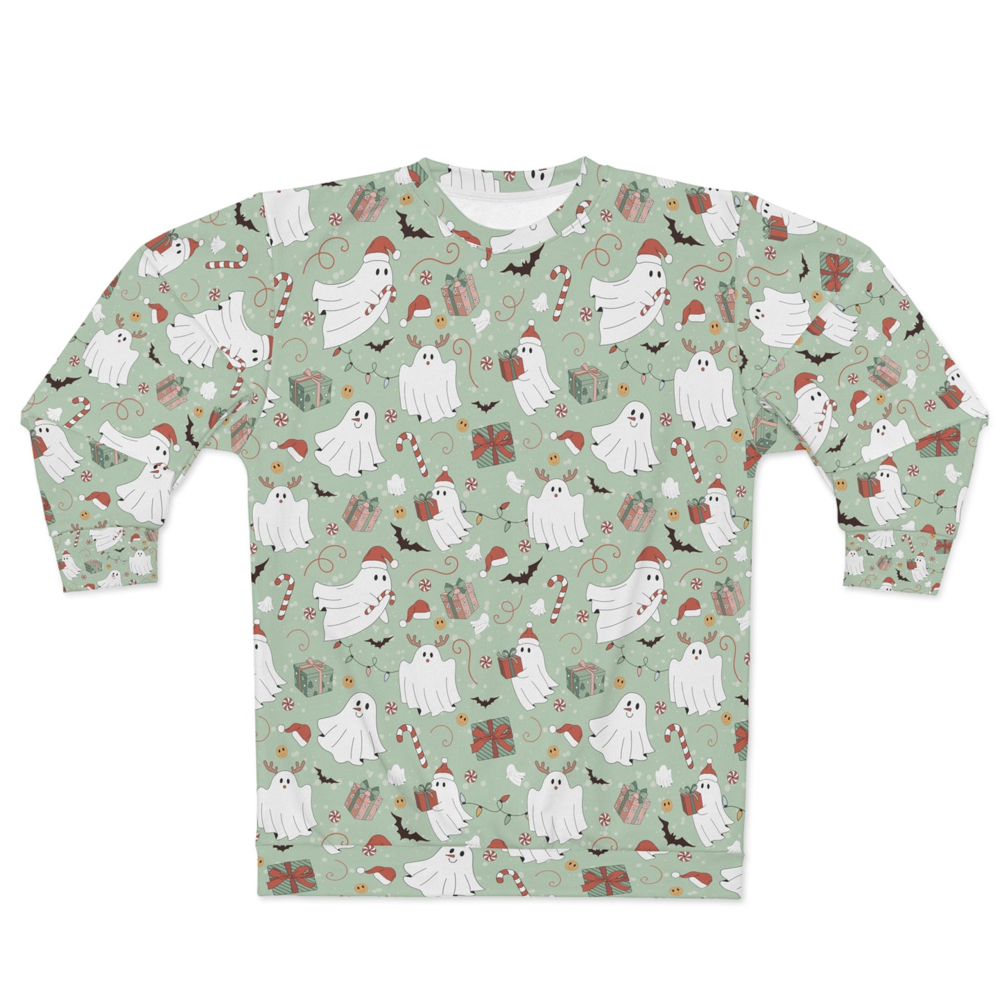 Cute ghost with Christmas vibes Unisex Sweatshirt for holiday season.