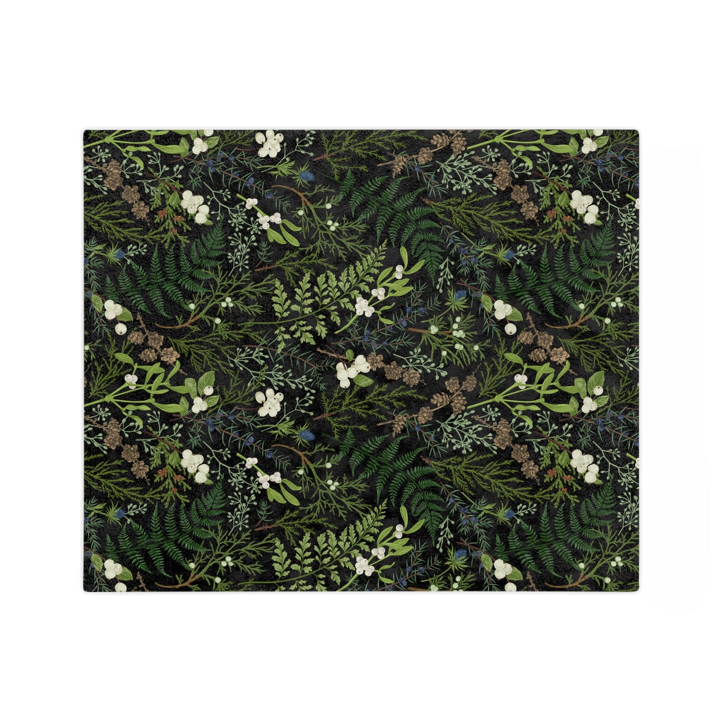 Botanical throw Blanket With plants, Fern Leaves Blanket. Green Plant Leaves with foliage and evergreen plants. Plant throw printed blanket.