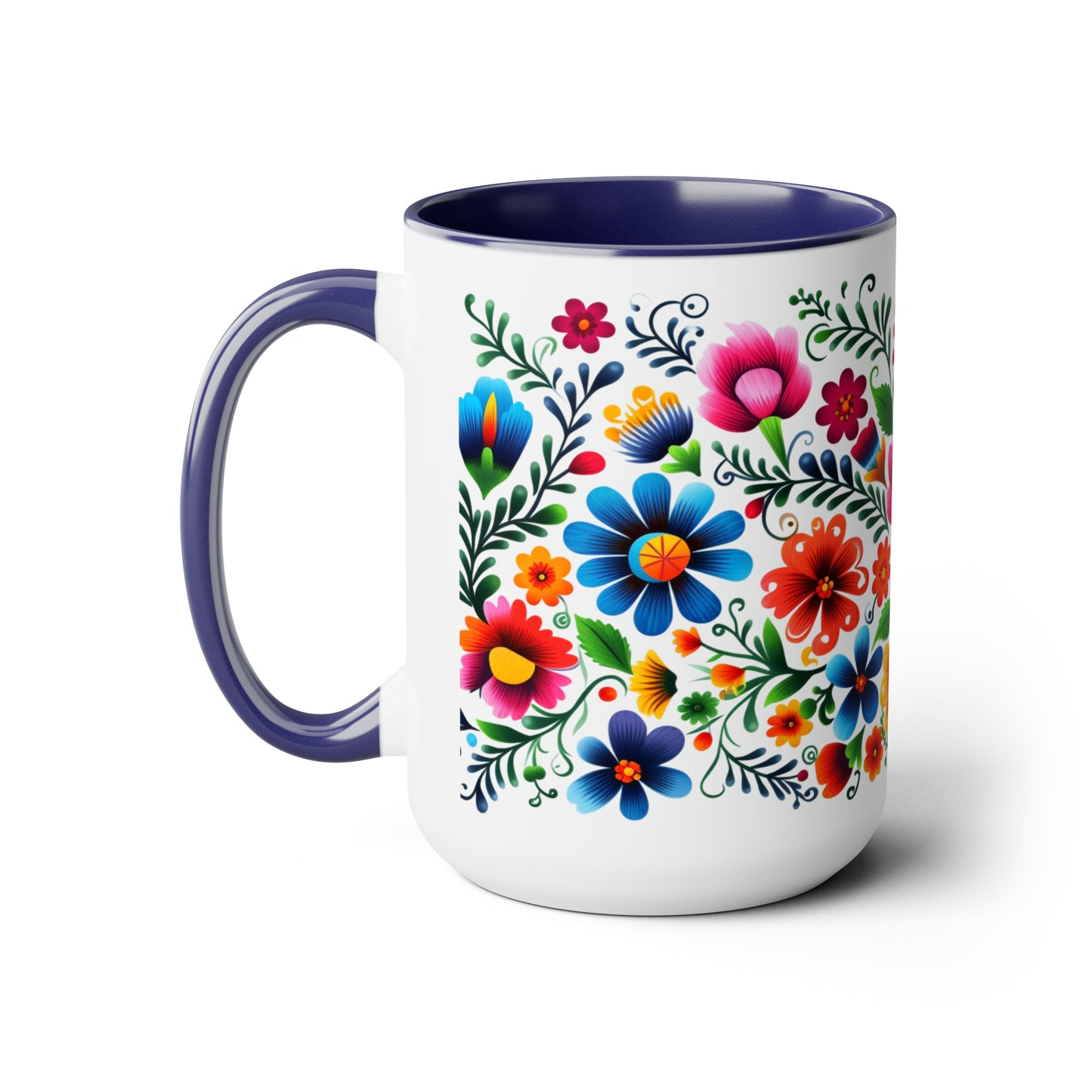 Mexican flowers Coffee Mugs, 15oz for Mexican mom, comadre or Mexican tia. Tia gift, Mothers Day gift ideas. Madrina gift. Mexican folk art