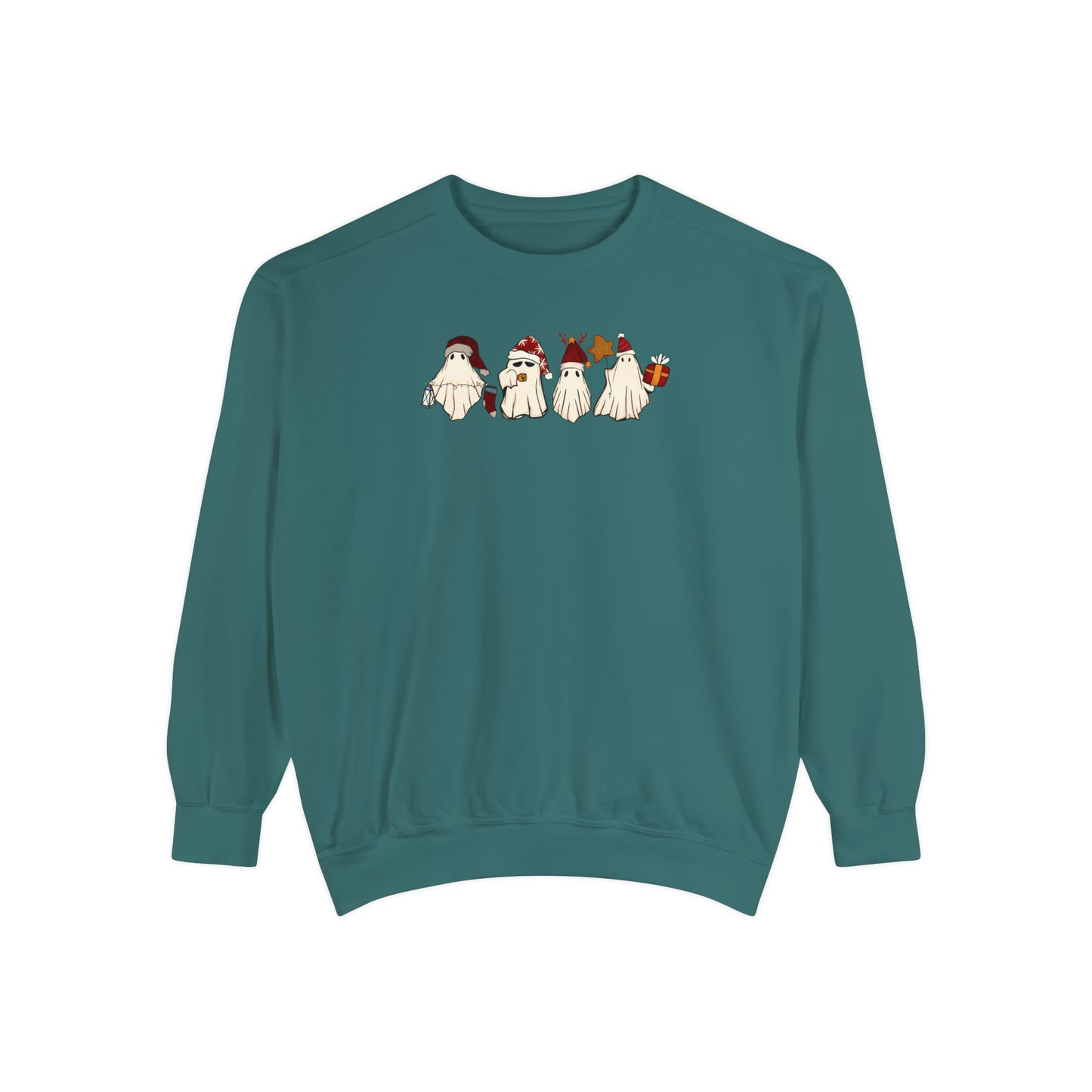 Christmas ghost Unisex Sweatshirt comfort colors. Cute ghosts with Christmas accessories for her or him. Holiday sweatshirts