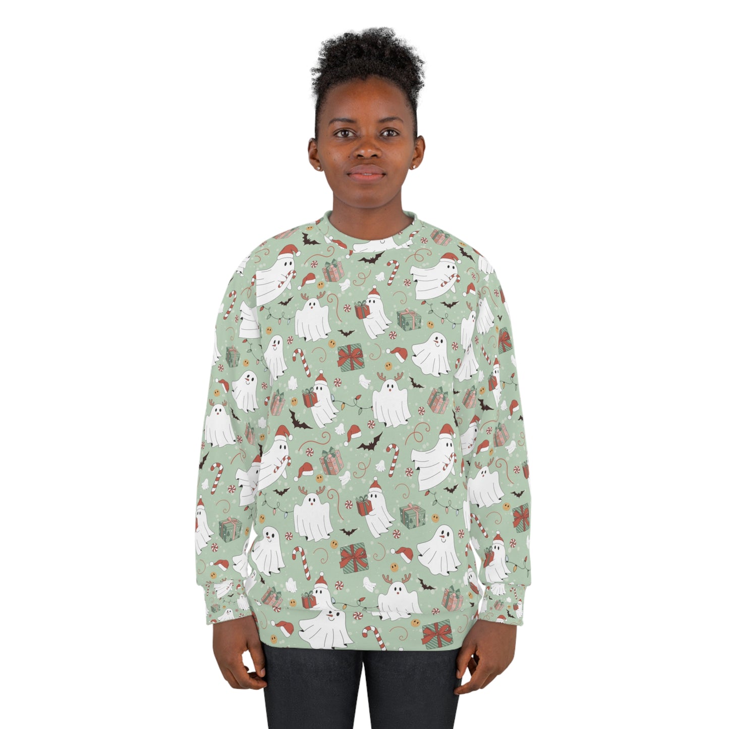 Cute ghost with Christmas vibes Unisex Sweatshirt for holiday season.