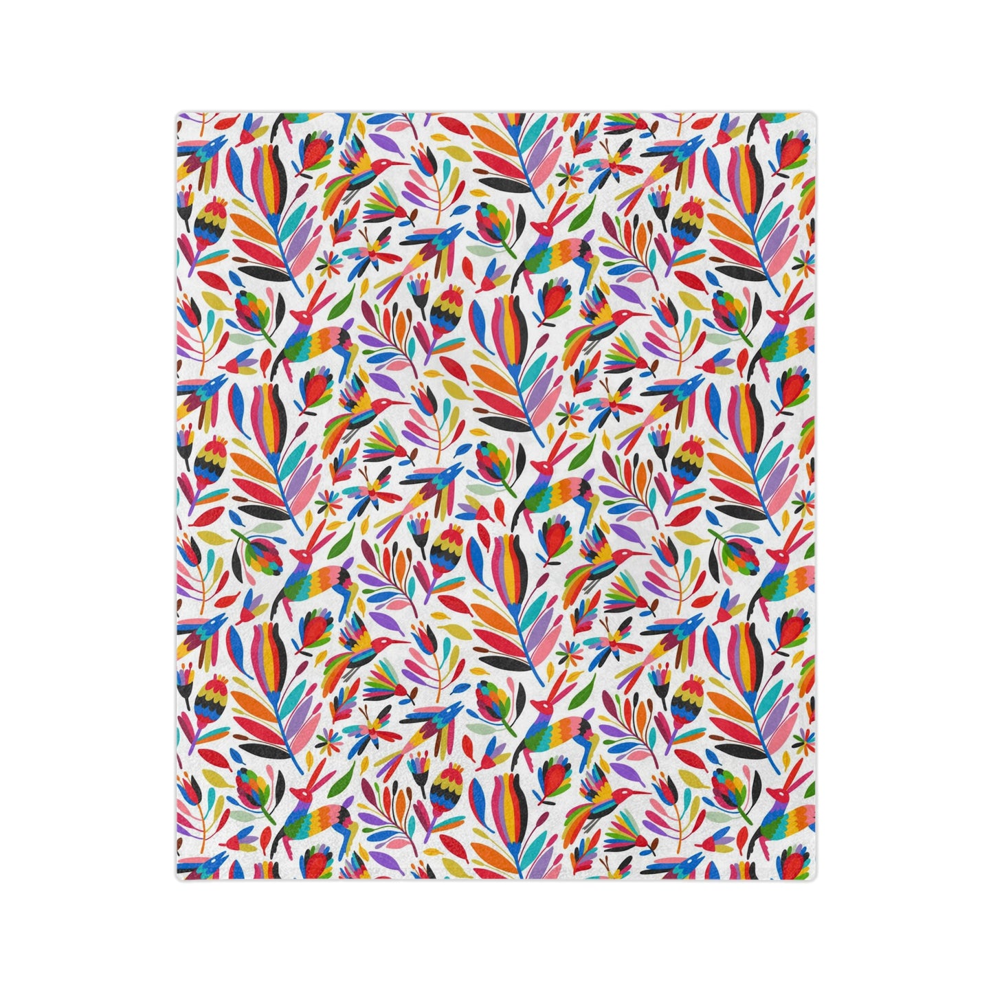 Otomi art Velveteen Minky Blanket for Mexican friends or Mexican family. Mexican blanket with colorful Otomi art.