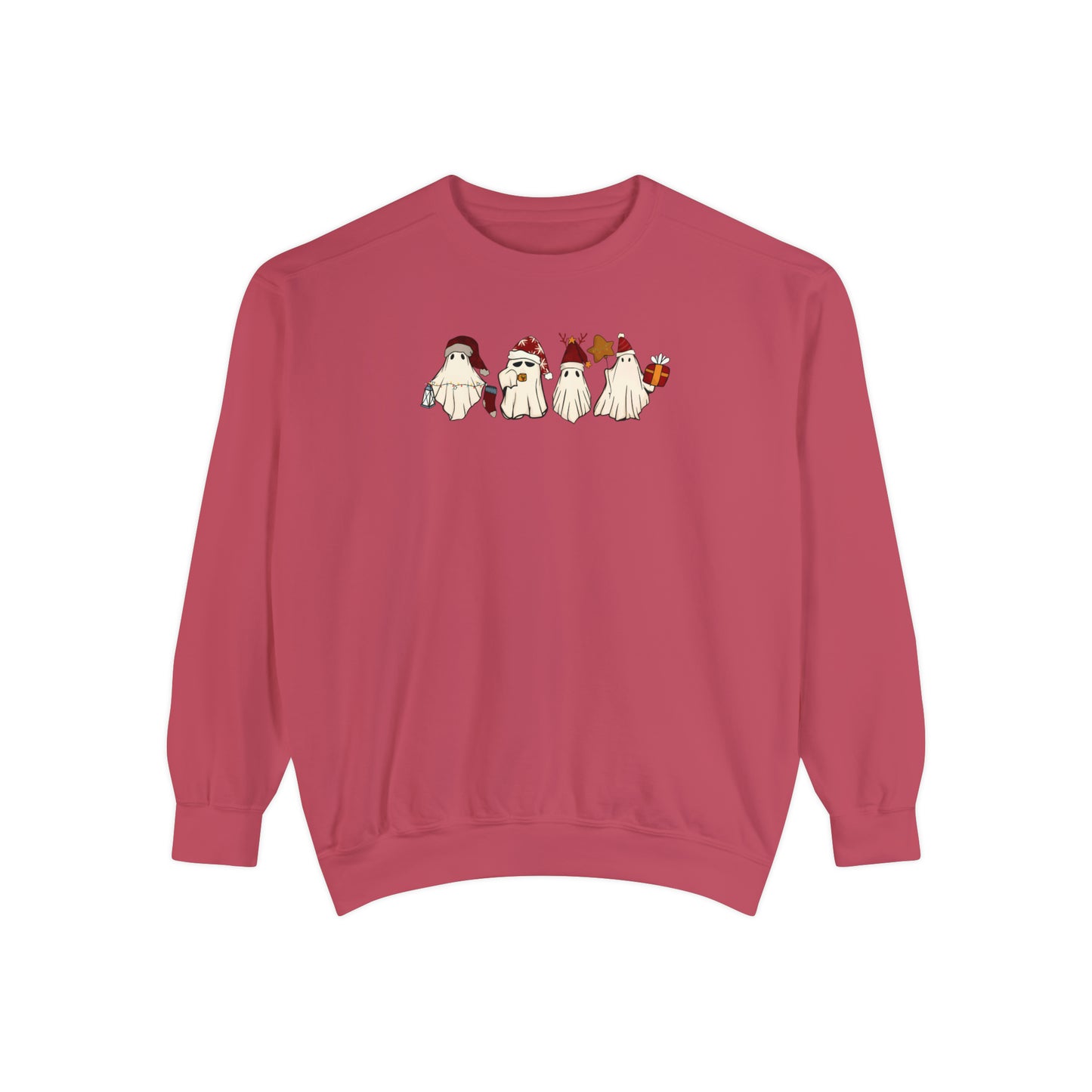 Christmas ghost Unisex Sweatshirt comfort colors. Cute ghosts with Christmas accessories for her or him. Holiday sweatshirts