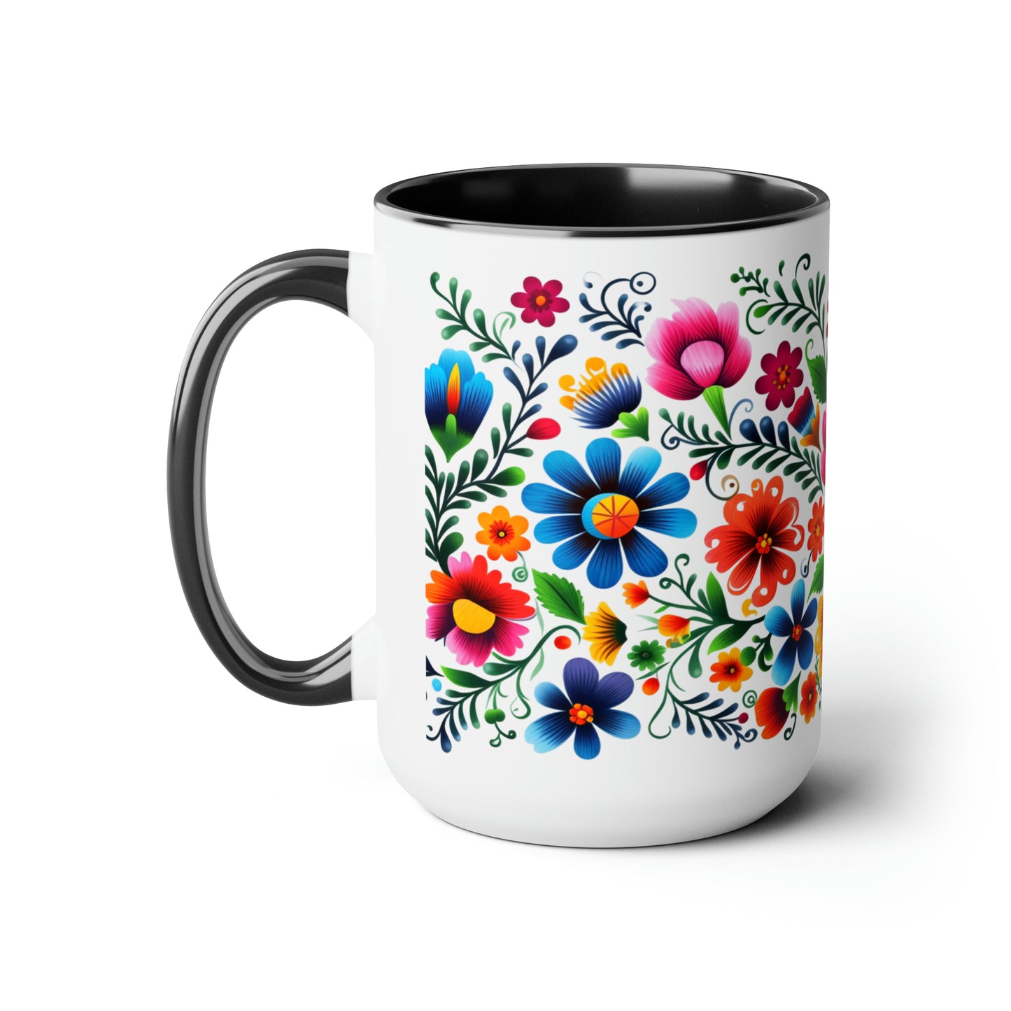 Mexican flowers Coffee Mugs, 15oz for Mexican mom, comadre or Mexican tia. Tia gift, Mothers Day gift ideas. Madrina gift. Mexican folk art