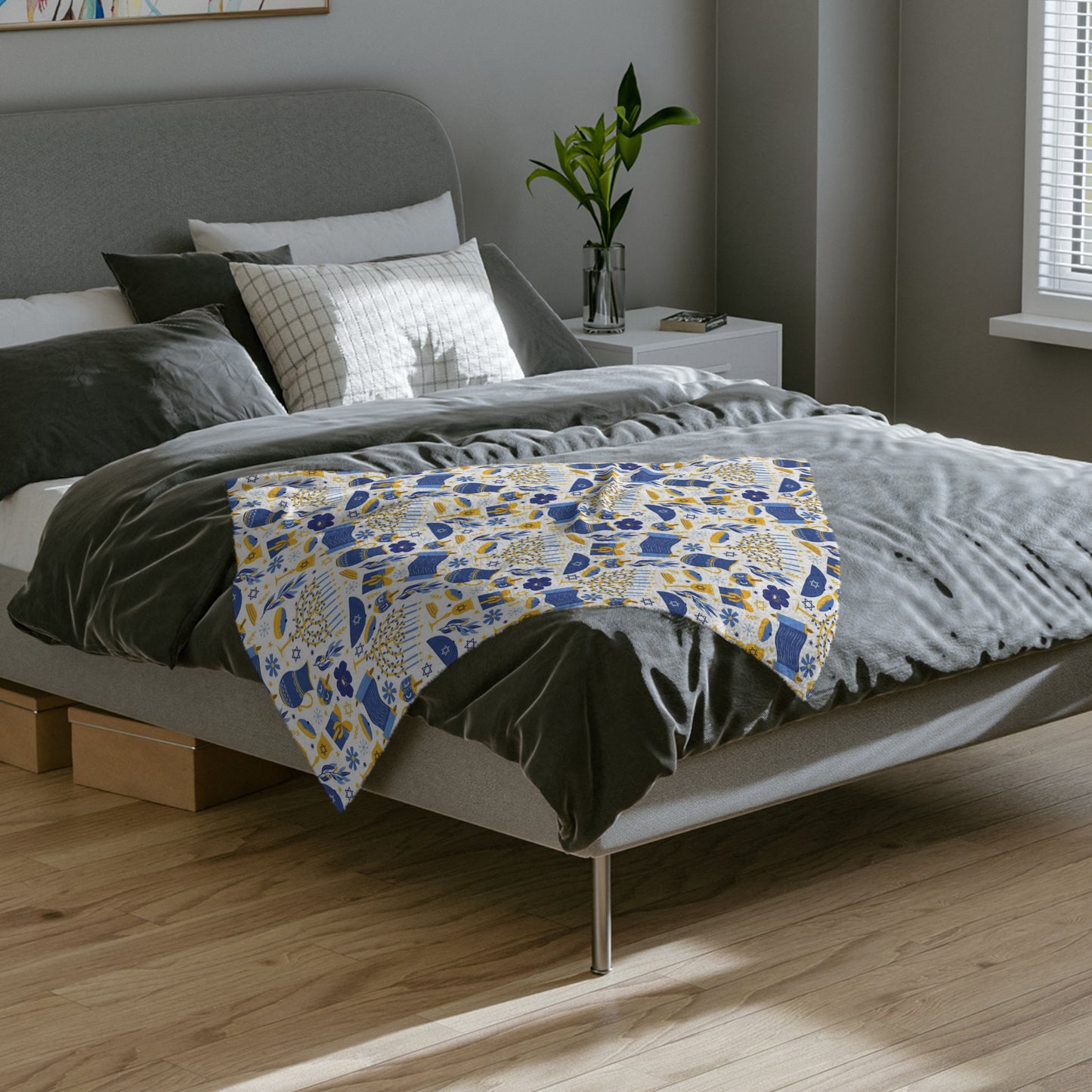Hanukkah Velveteen Minky Blanket: 3 Sizes for Kids, Throw, or Queen Bed. Celebrate in Warmth & Styles. Hannukah gift