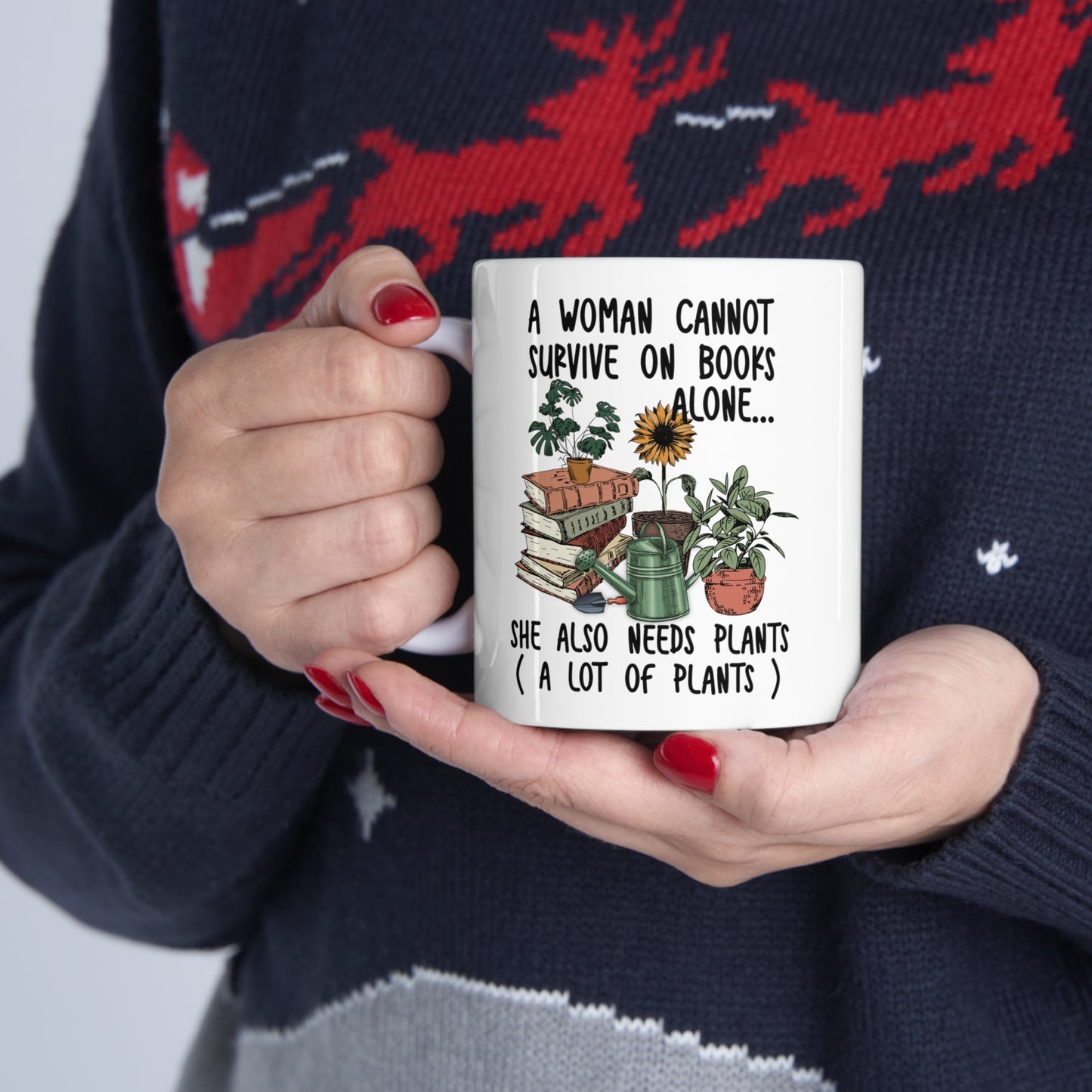 Books and plants lover Ceramic Mug 11oz. Plant lover and bookr lover coffee mug. Bookmark and plant lady mug