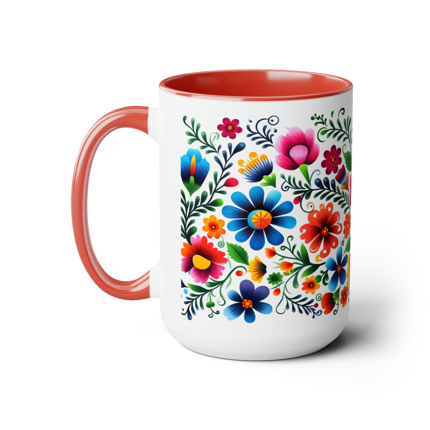 Mexican flowers Coffee Mugs, 15oz for Mexican mom, comadre or Mexican tia. Tia gift, Mothers Day gift ideas. Madrina gift. Mexican folk art