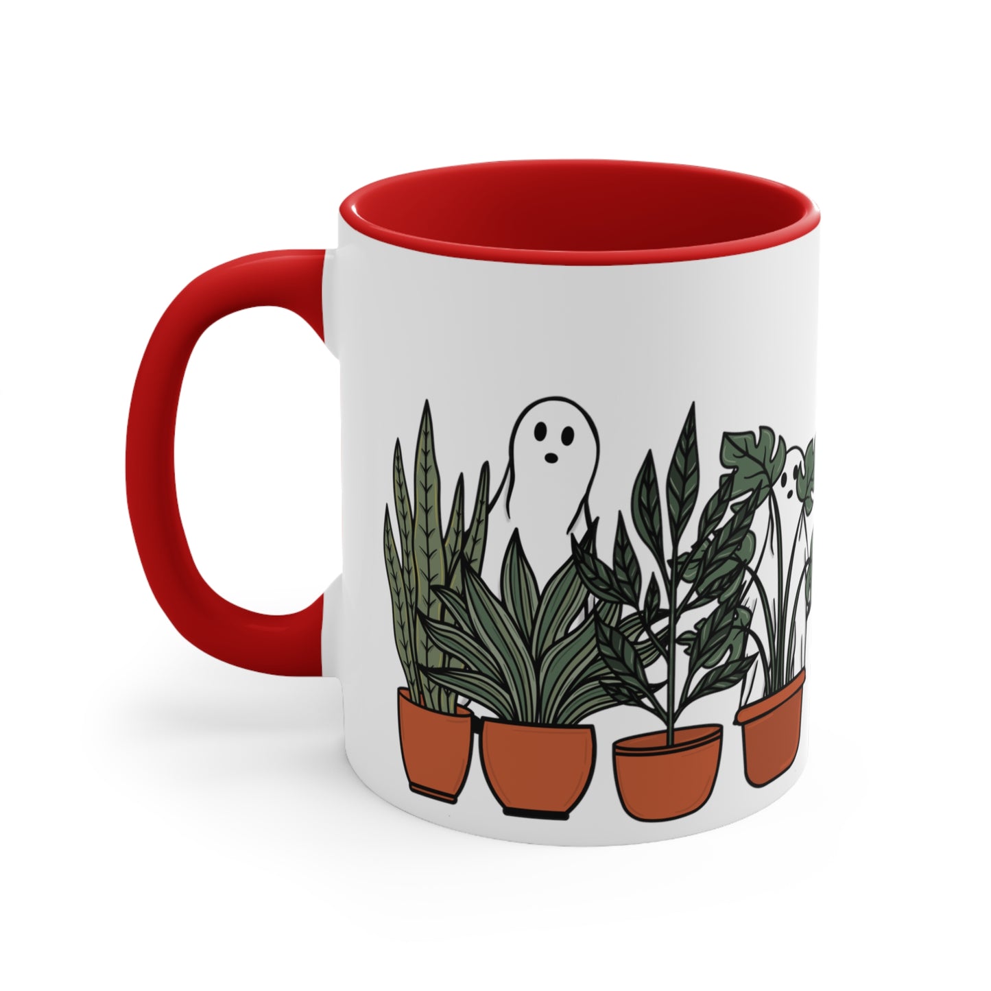 Potted plants and ghosts ceramic Coffee Mug, 11oz for him or her. Cute Halloween coffee mug with house plants for plant lady or plant daddy.