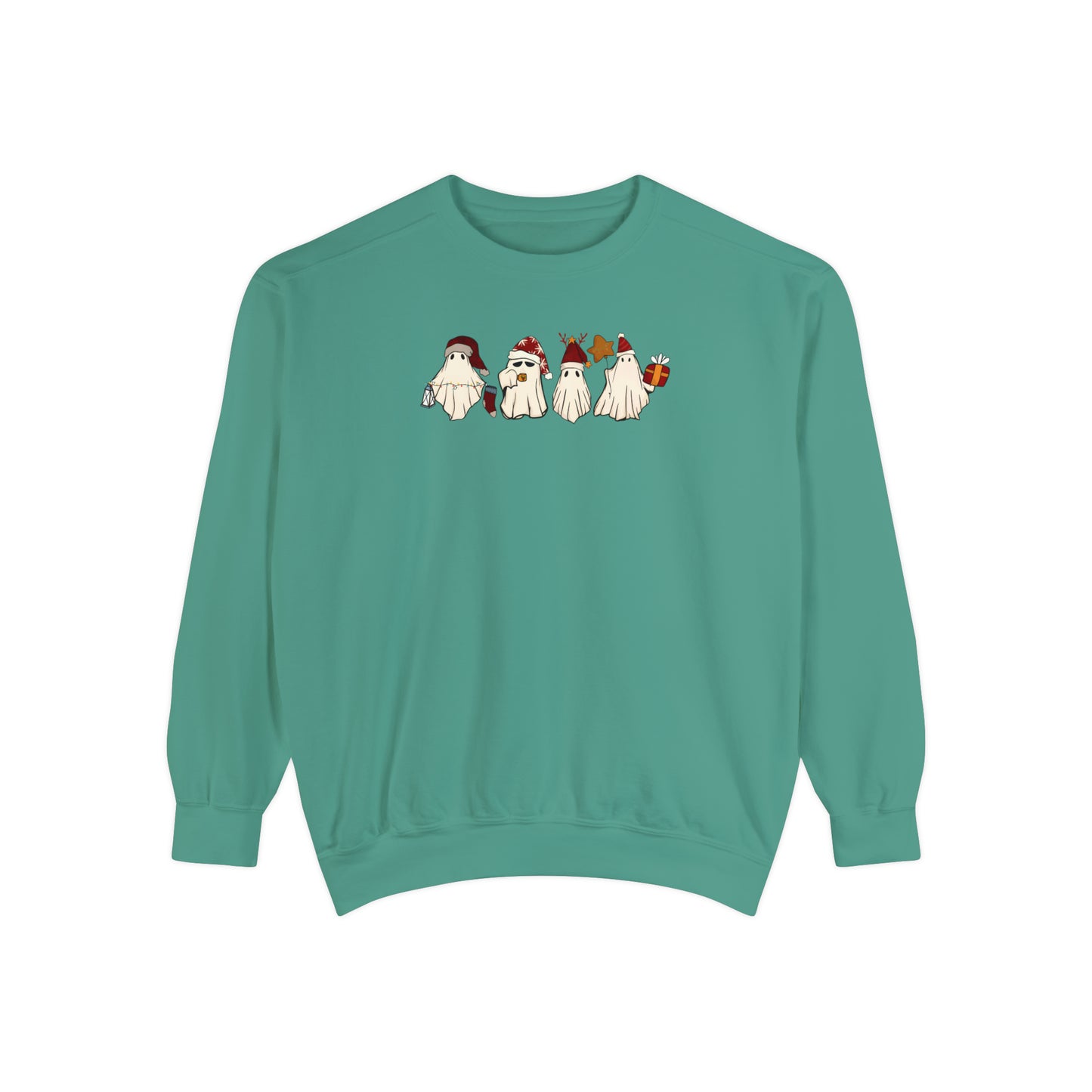Christmas ghost Unisex Sweatshirt comfort colors. Cute ghosts with Christmas accessories for her or him. Holiday sweatshirts