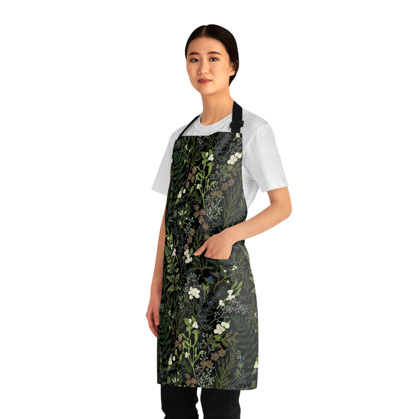 Botanical apron With plants and Fern Leaves unisex. Green Plant Leaves with foliage and evergreen plants apron. Botanical gift for her