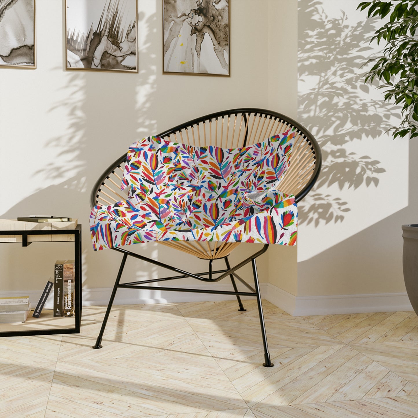 Otomi art Velveteen Minky Blanket for Mexican friends or Mexican family. Mexican blanket with colorful Otomi art.