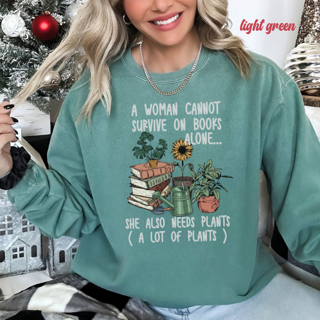 Books and plants Sweatshirt. Comfort colors sweatshirt for book lover and plant lady.