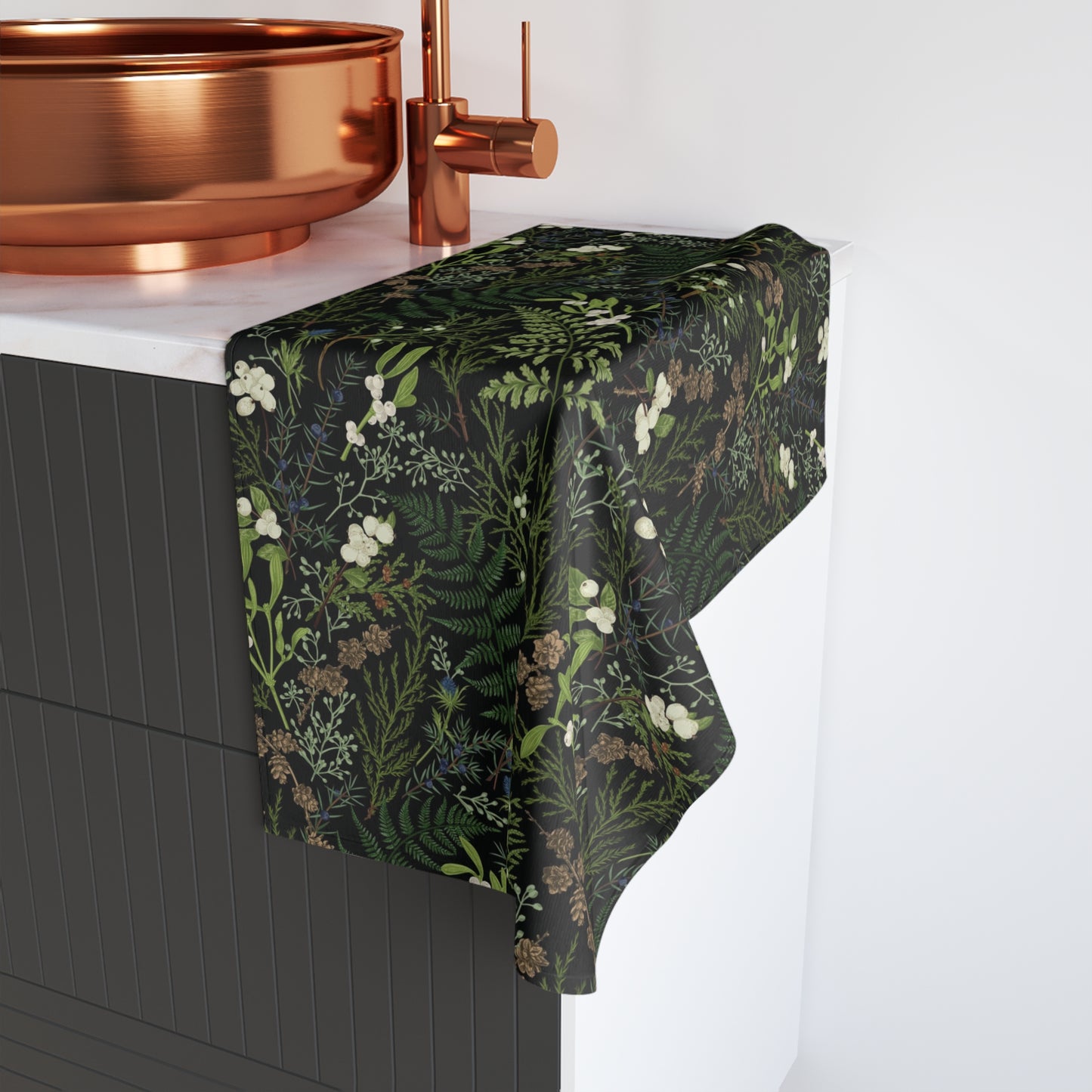 Ferns and plant leaves tea towel. Set of 2 cotton Plants kitchen towel.